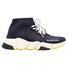 Marineblaue & weiße Balenciaga High-Top-Turnschuhe mit Sock Größe 37