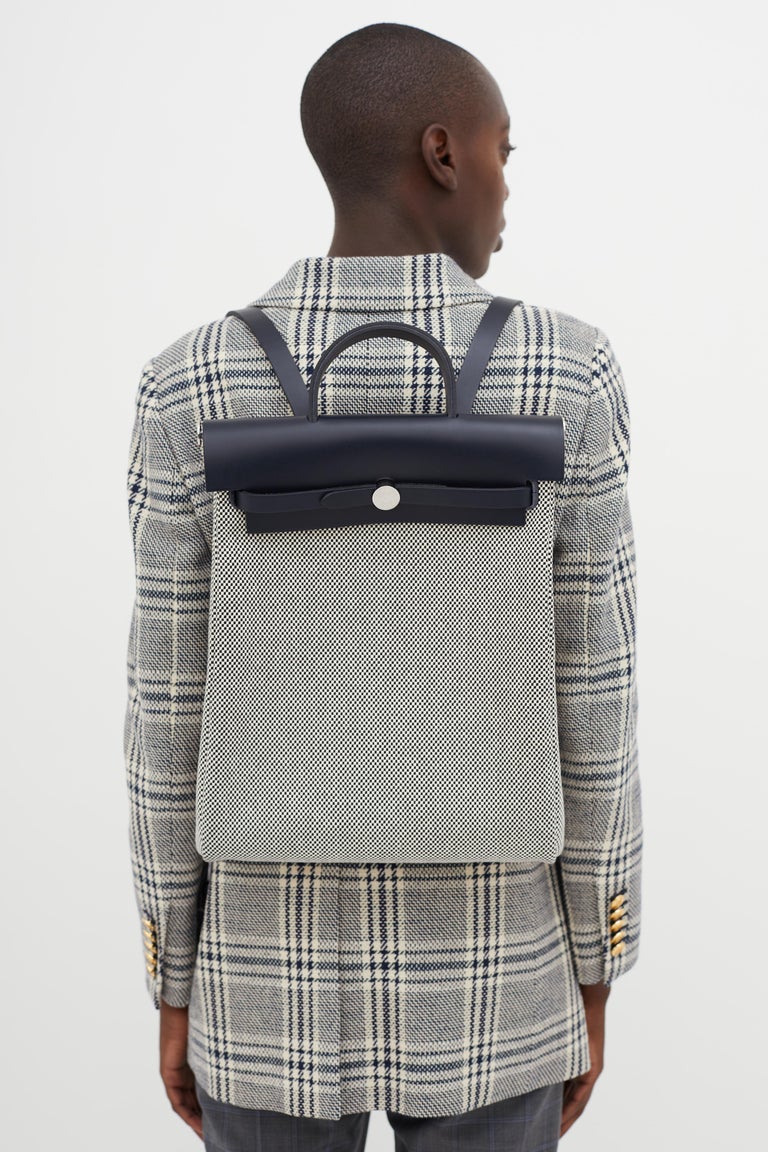 Hermès // Navy & White Canvas Herbag PM Leather Backpack – VSP Consignment