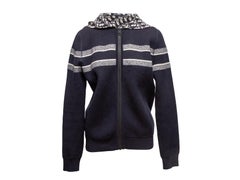 Navy & White Christian Dior 2020 Reversible Oblique Cashmere Zip Hoodie