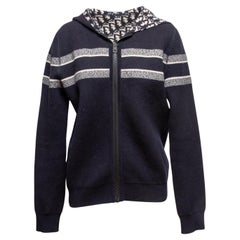 Navy & White Christian Dior 2020 Reversible Oblique Cashmere Zip Hoodie