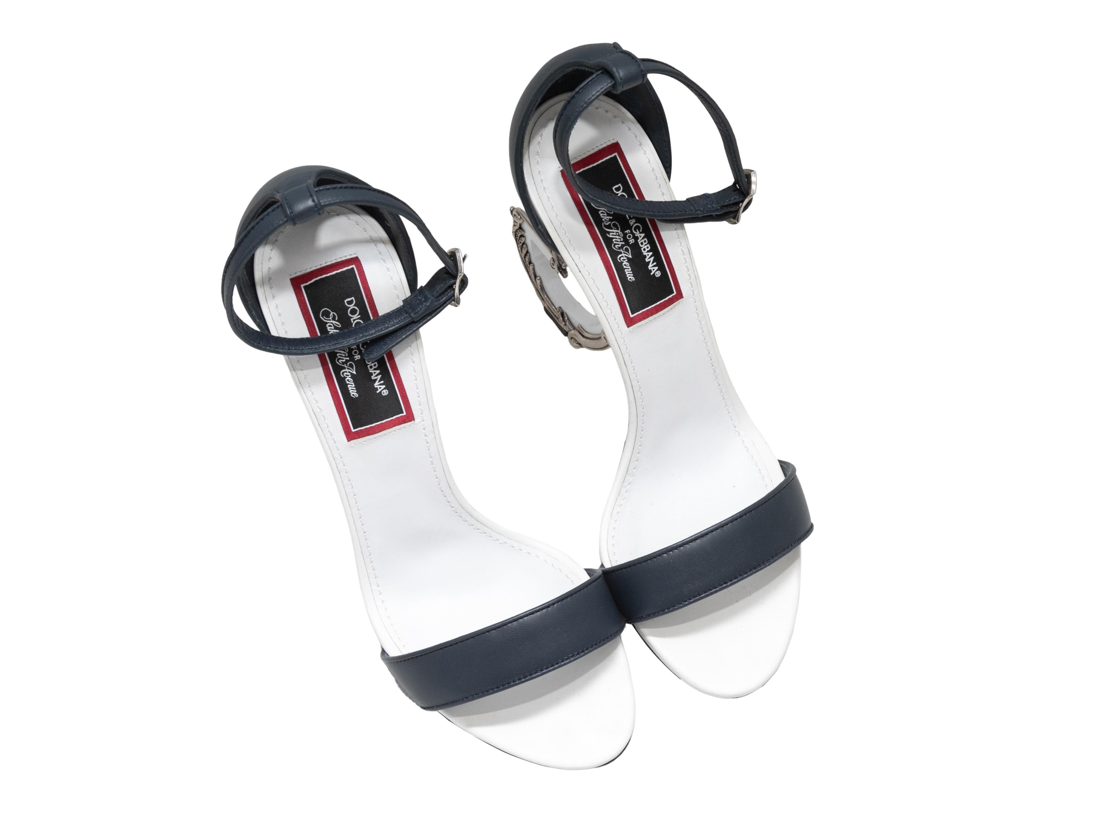 Black Navy & White Dolce & Gabbana Game Day Baroque Heeled Sandals Size 39.5