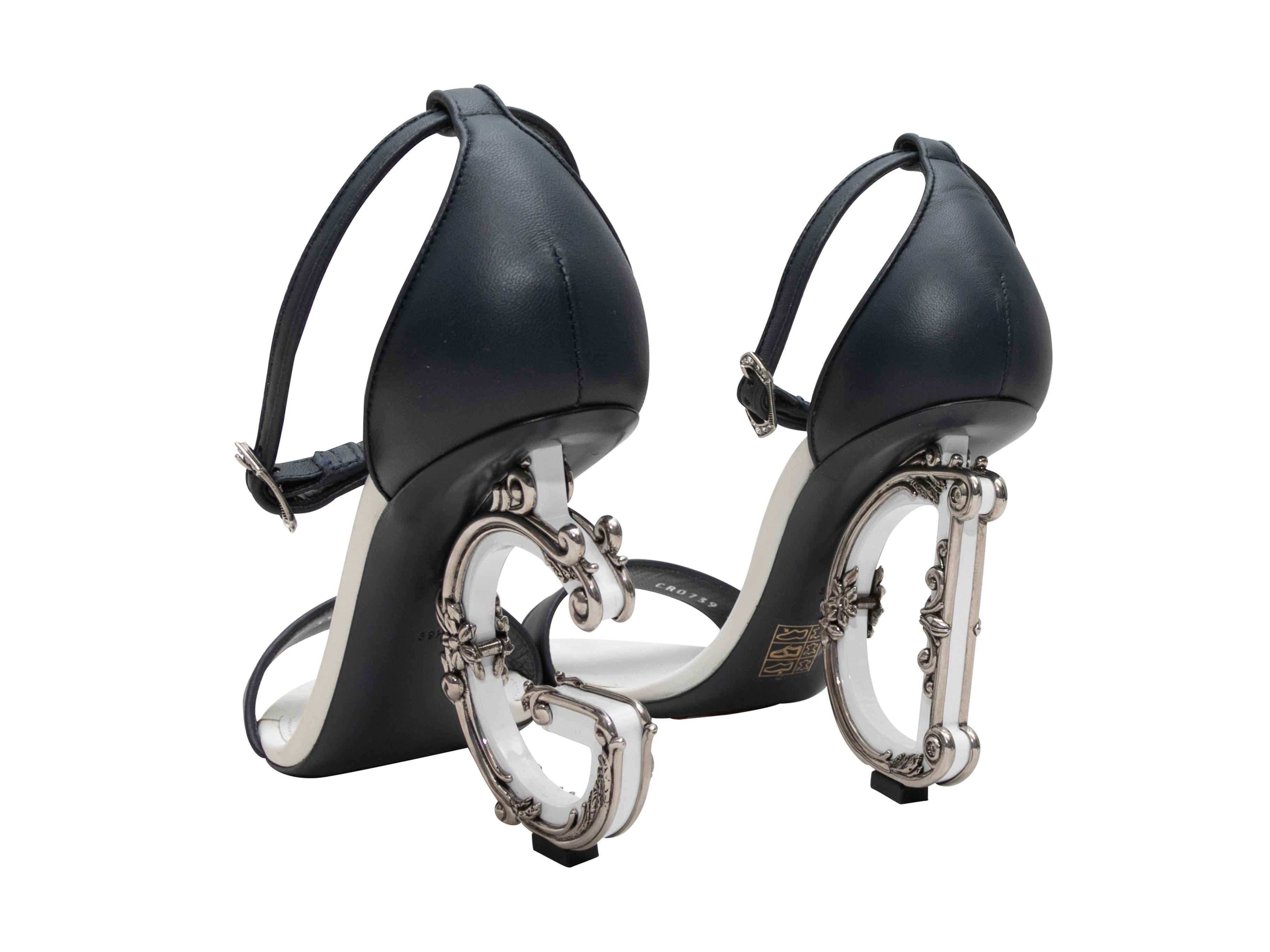Women's Navy & White Dolce & Gabbana Game Day Baroque Heeled Sandals Size 39.5