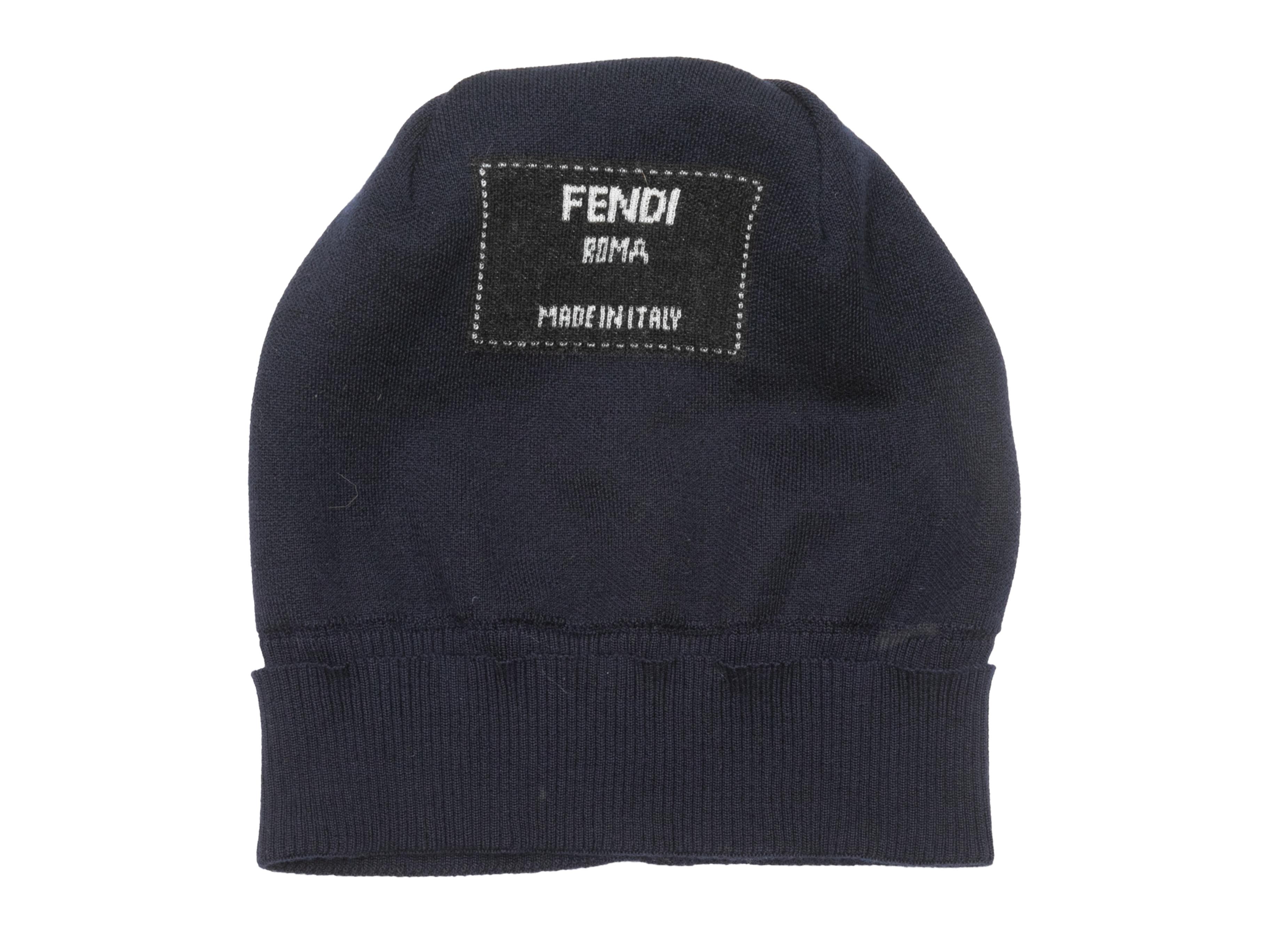  Navy and white cashmere logo knit beanie by Fendi. 7.5