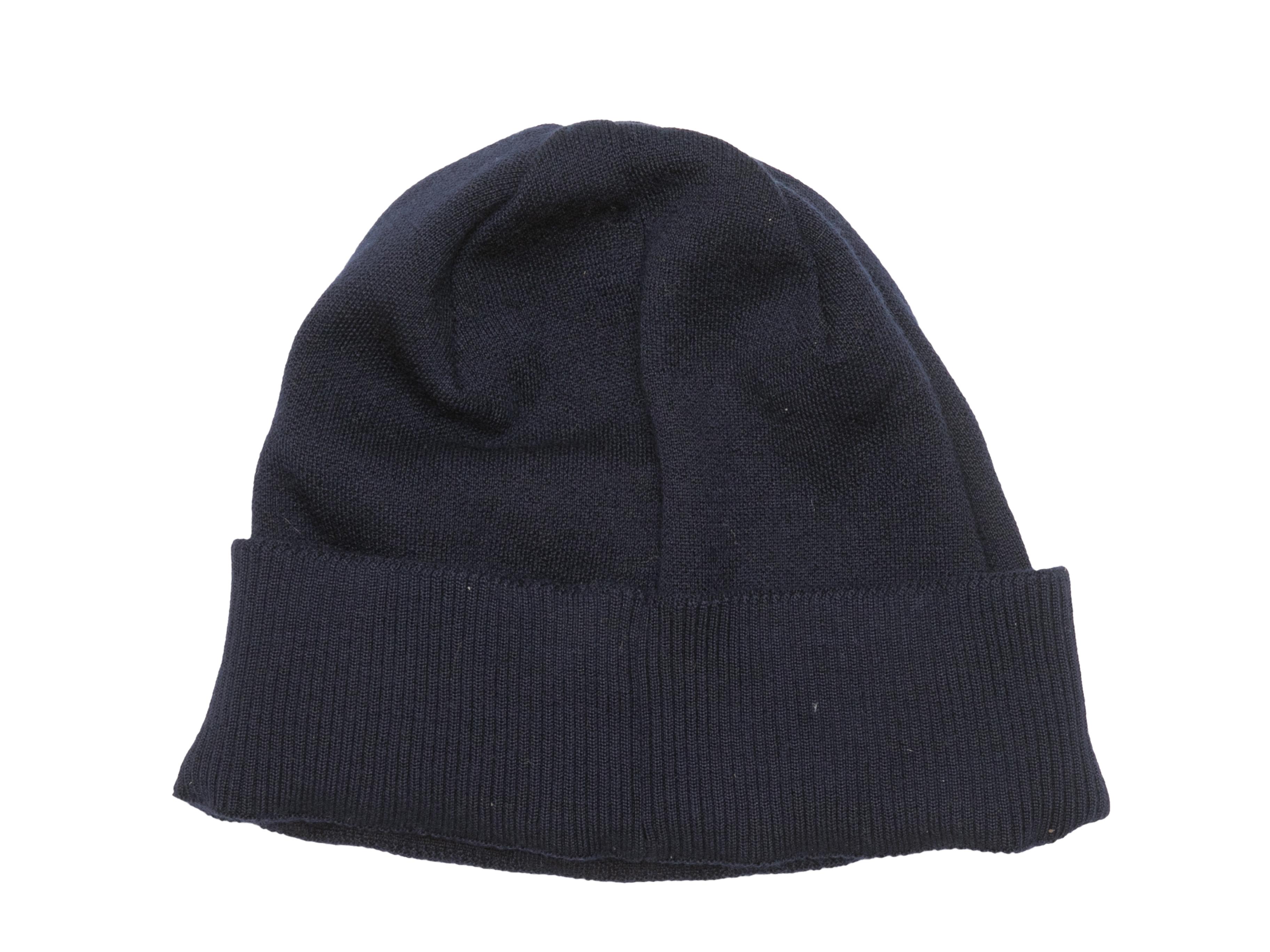 Black Navy & White Fendi Cashmere Logo Beanie For Sale