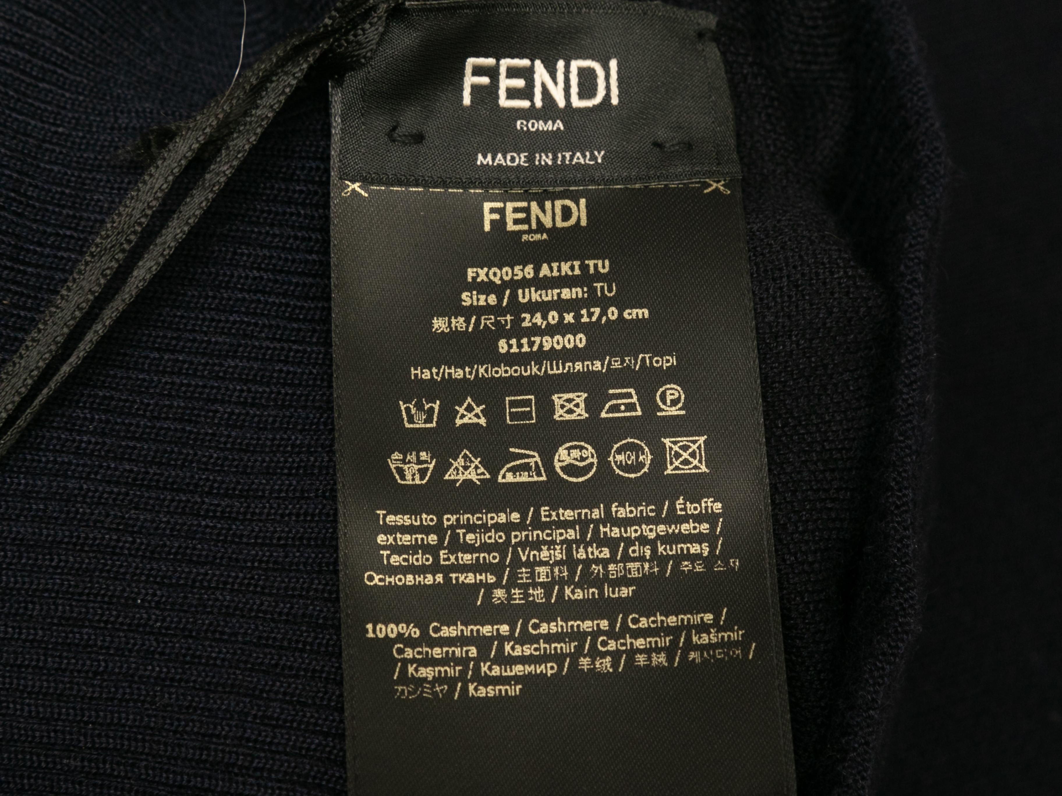 Navy & White Fendi Cashmere Logo Beanie In Good Condition For Sale In New York, NY