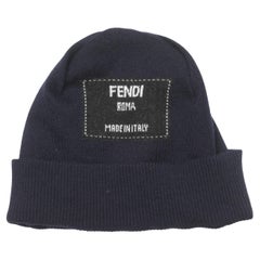 Navy & White Fendi Cashmere Logo Beanie