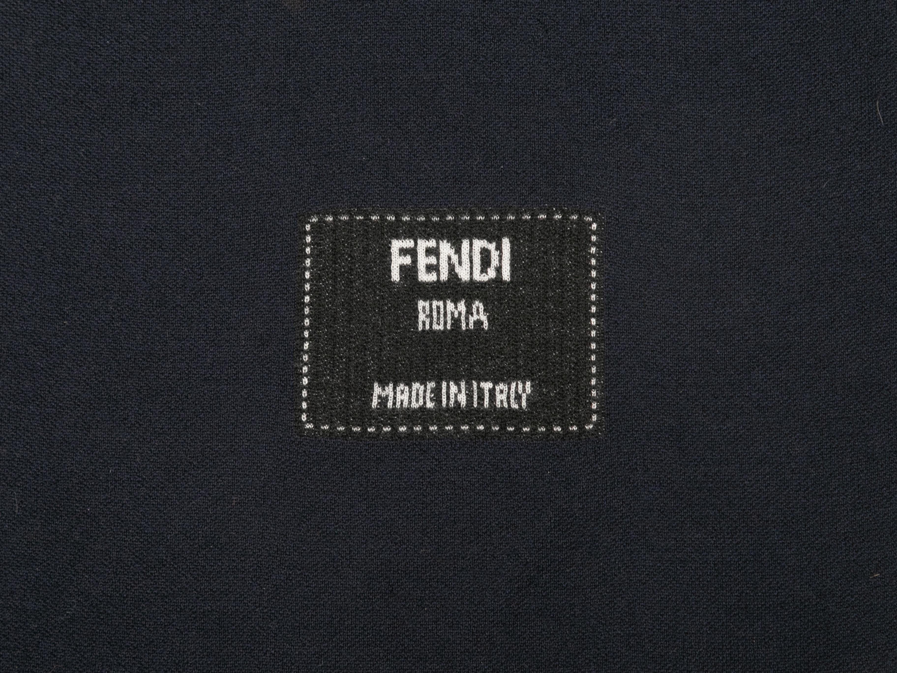 Navy and white cashmere logo knit scarf by Fendi. 12