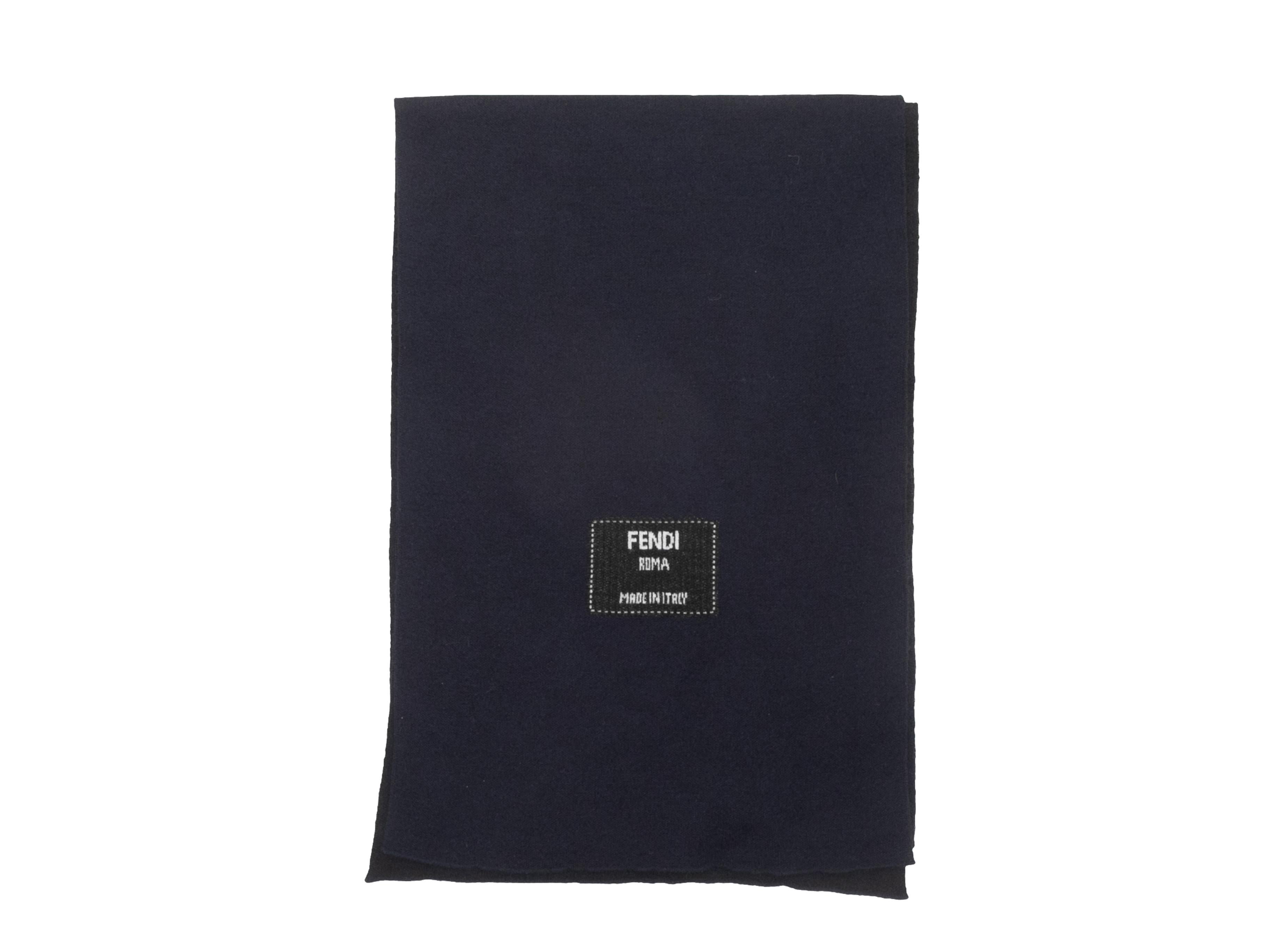Navy & White Fendi Logo Cashmere Knit Scarf In Good Condition For Sale In New York, NY