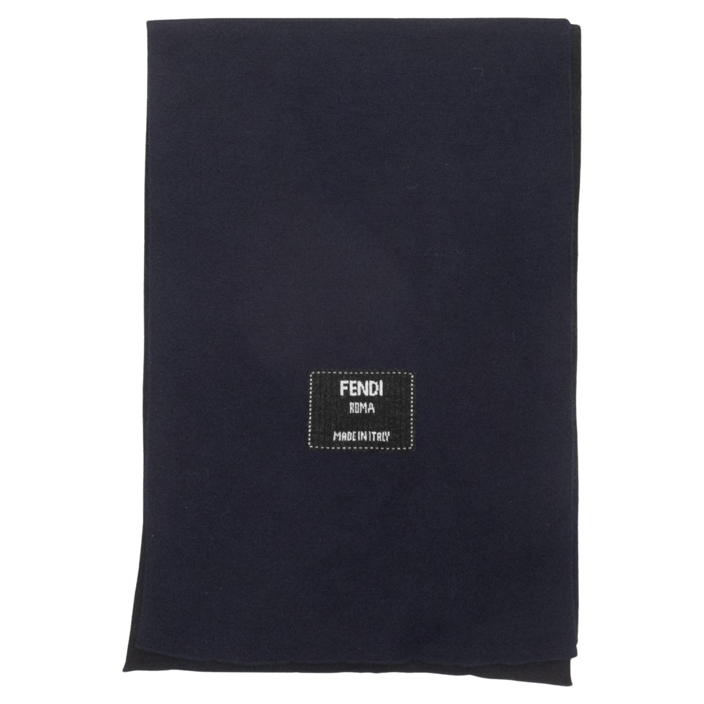 Navy & White Fendi Logo Cashmere Knit Scarf For Sale