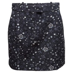 Navy & White Fendi Starry Sky Zucca Quilted & Printed Silk Mini Skirt Size US S