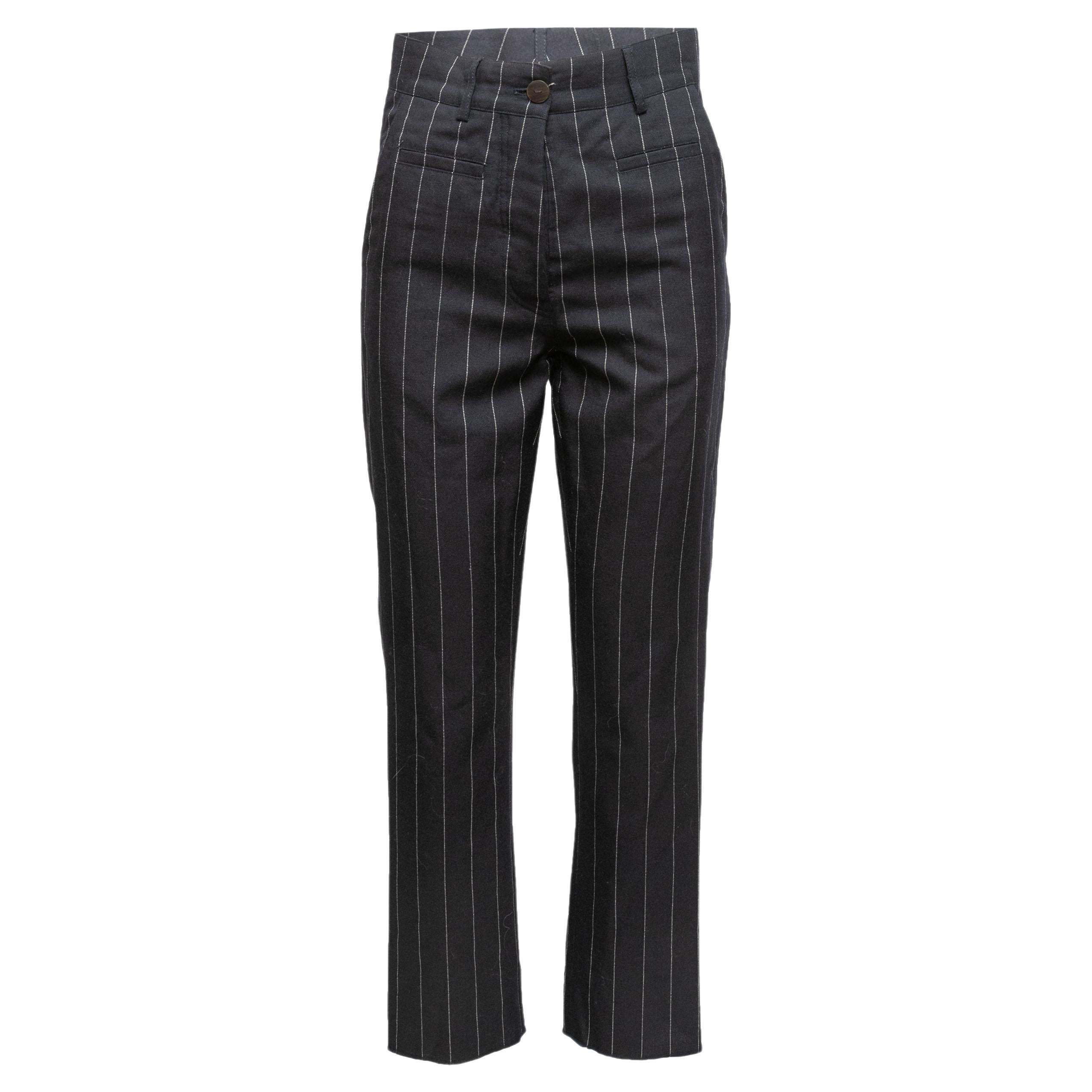 Navy & White Loewe Wool Pinstriped Pants Size EU 34 For Sale