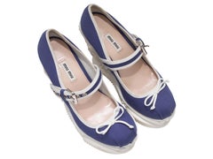 Navy & White Miu Miu Spring/Summer 2017 Mary Jane Wedges Size 39