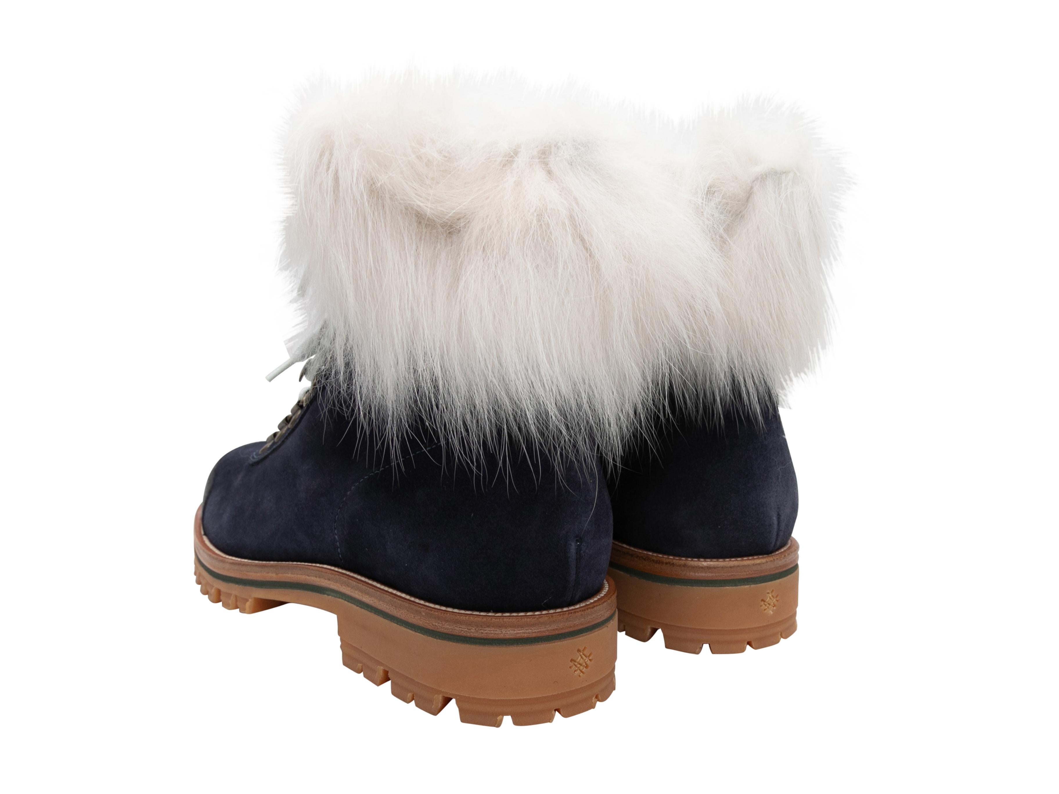Black Navy & White Mr & Mrs Italy Suede Fur-Trimmed Hiking Boots Size 40 For Sale