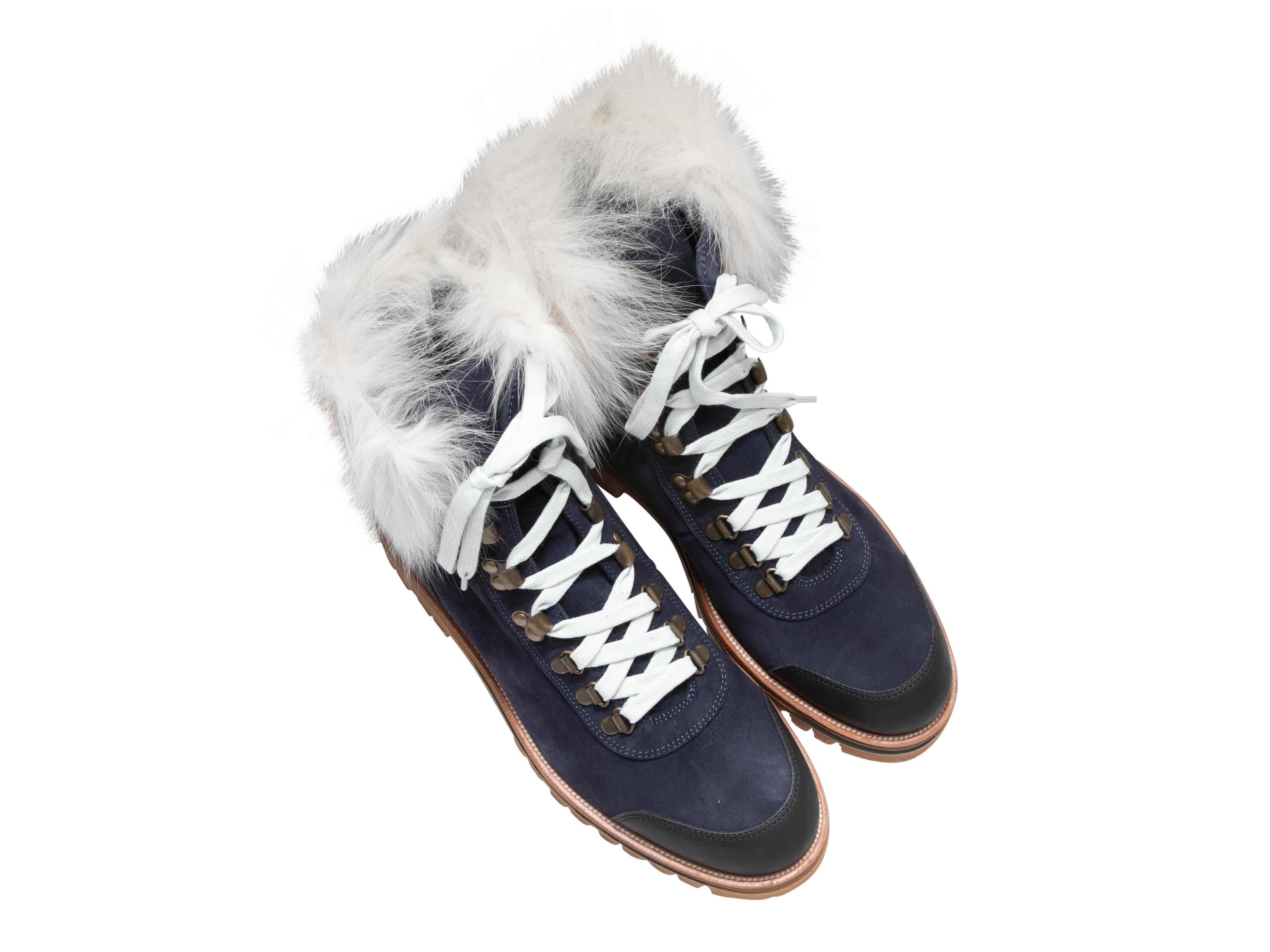 Women's Navy & White Mr & Mrs Italy Suede Fur-Trimmed Hiking Boots Size 40 For Sale