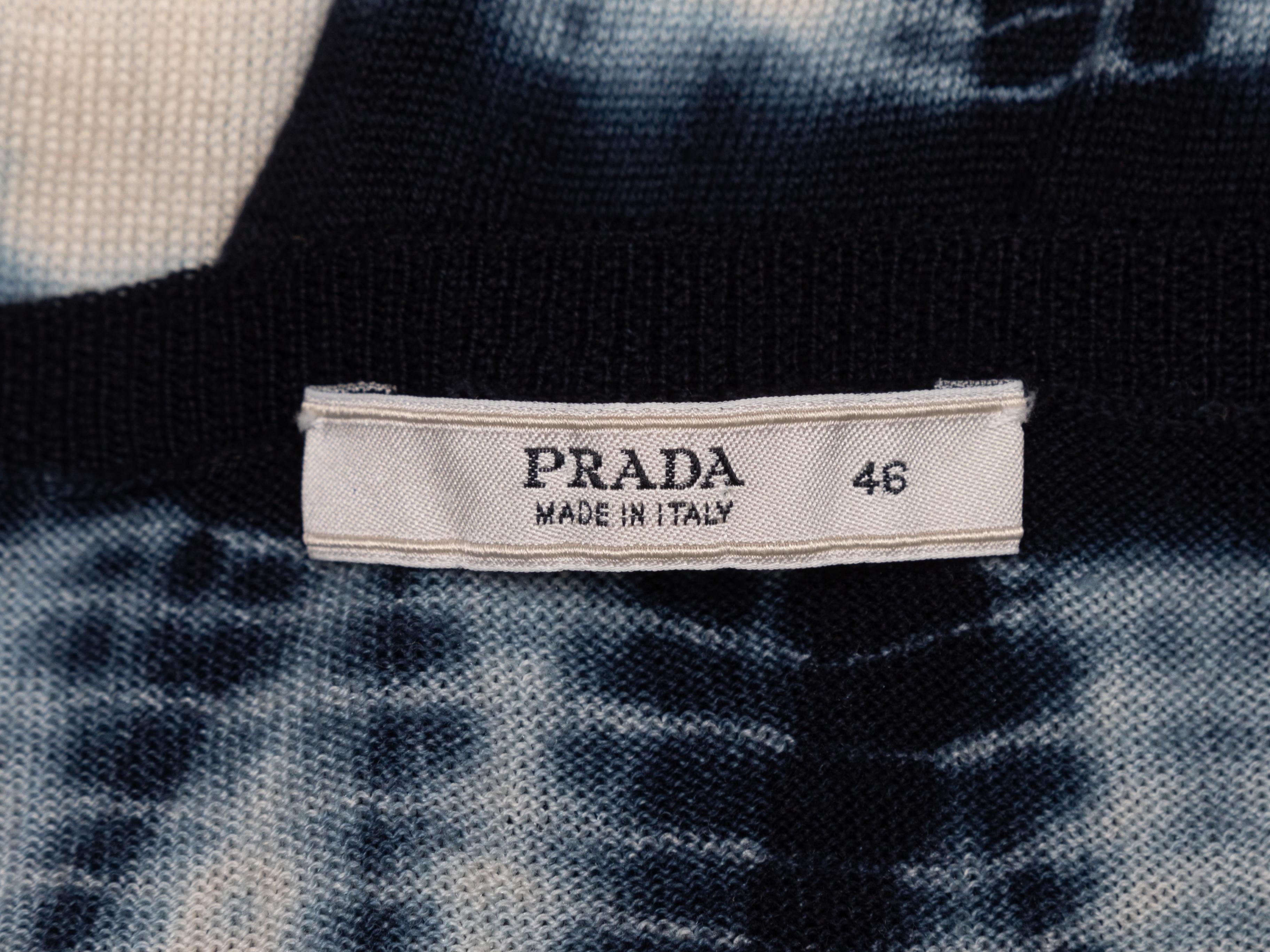 Navy and white tie-dye sweater by Prada. Scoop neck. Designer size 46. 32