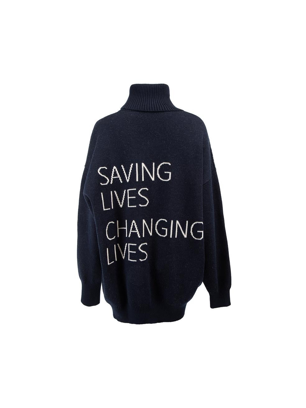 Balenciaga Navy Wool Saving Lives Changing Lives Knitted Jumper Size M In Good Condition For Sale In London, GB