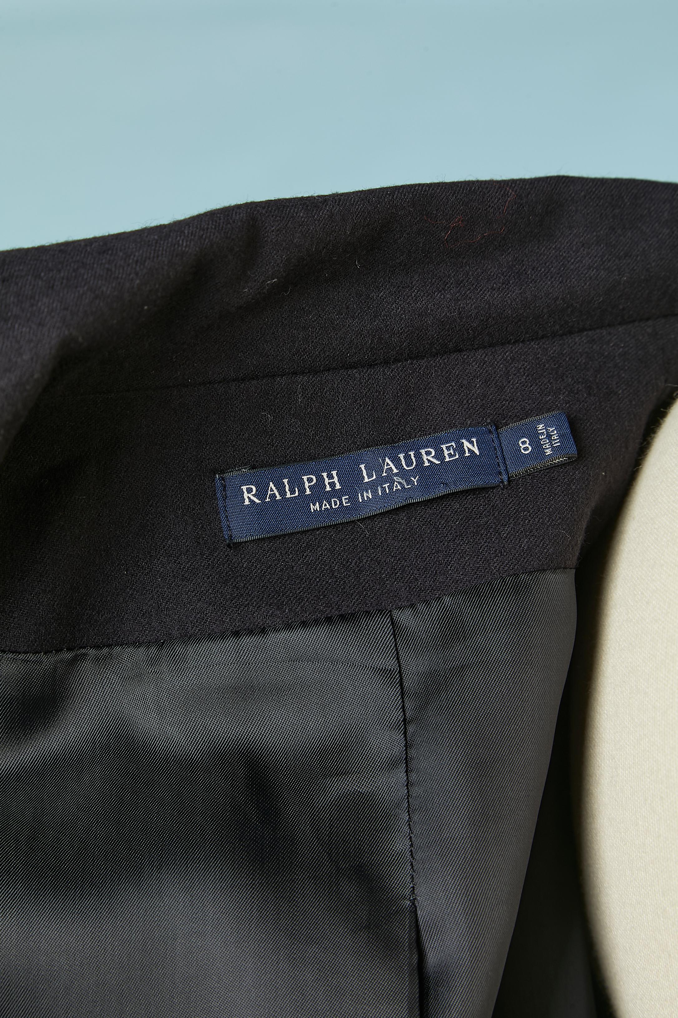 Navy wool single breasted blazer with gold embroideries on pocket Ralph Lauren For Sale 1