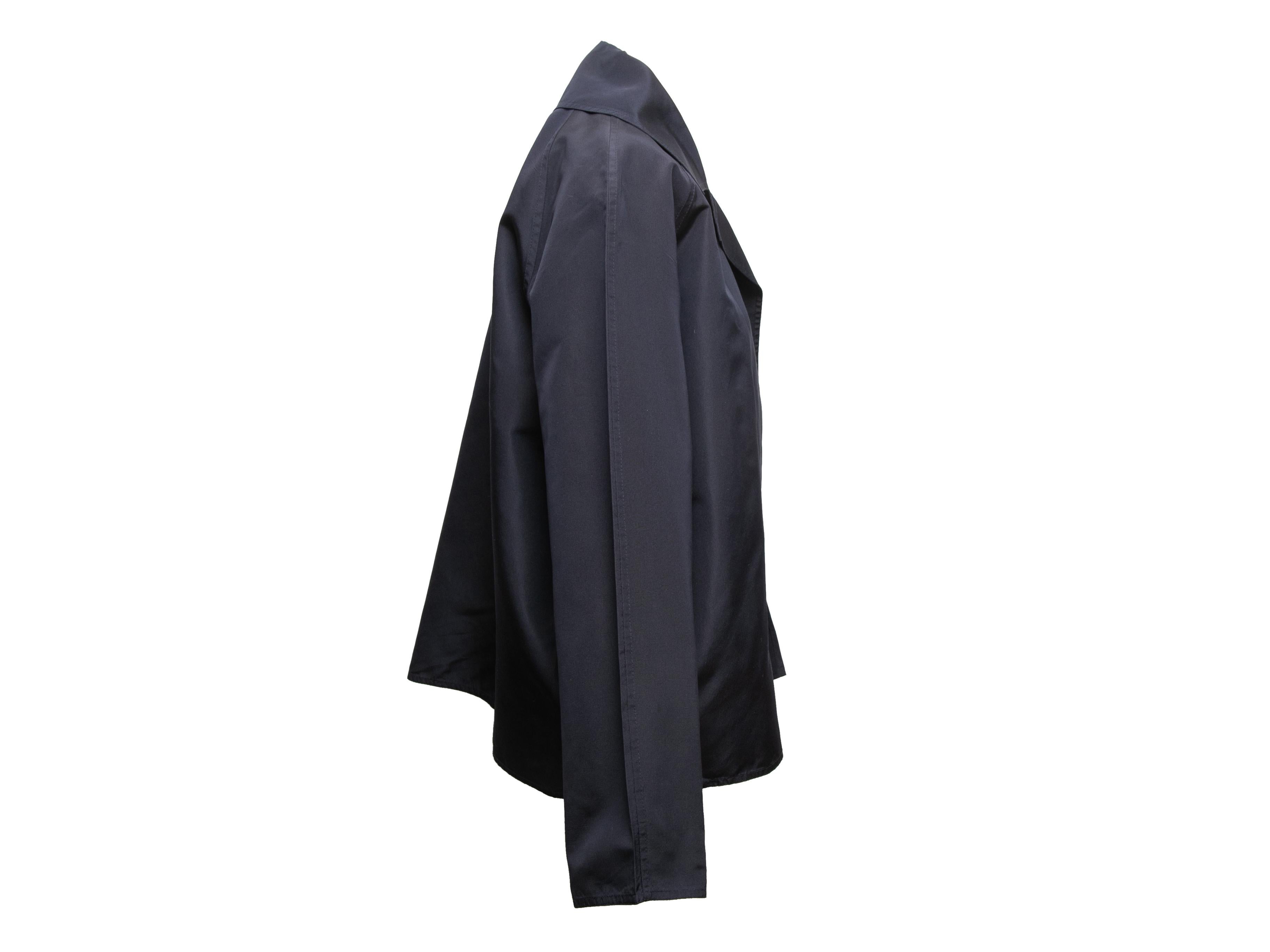 Navy silk taffeta jacket by Zoran. Pointed collar. Open front. 40