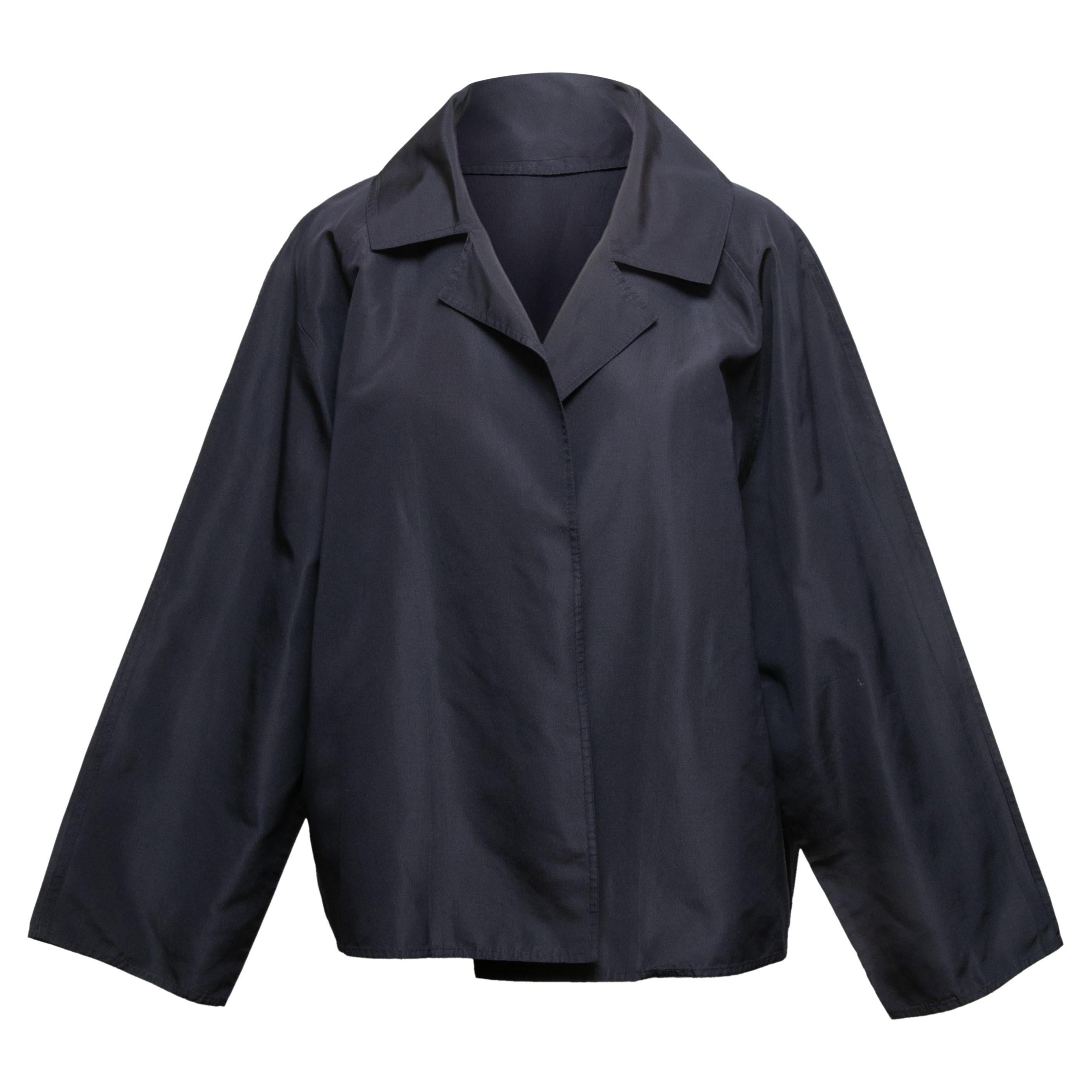 Navy Zoran Silk Taffeta Jacket Size US M For Sale
