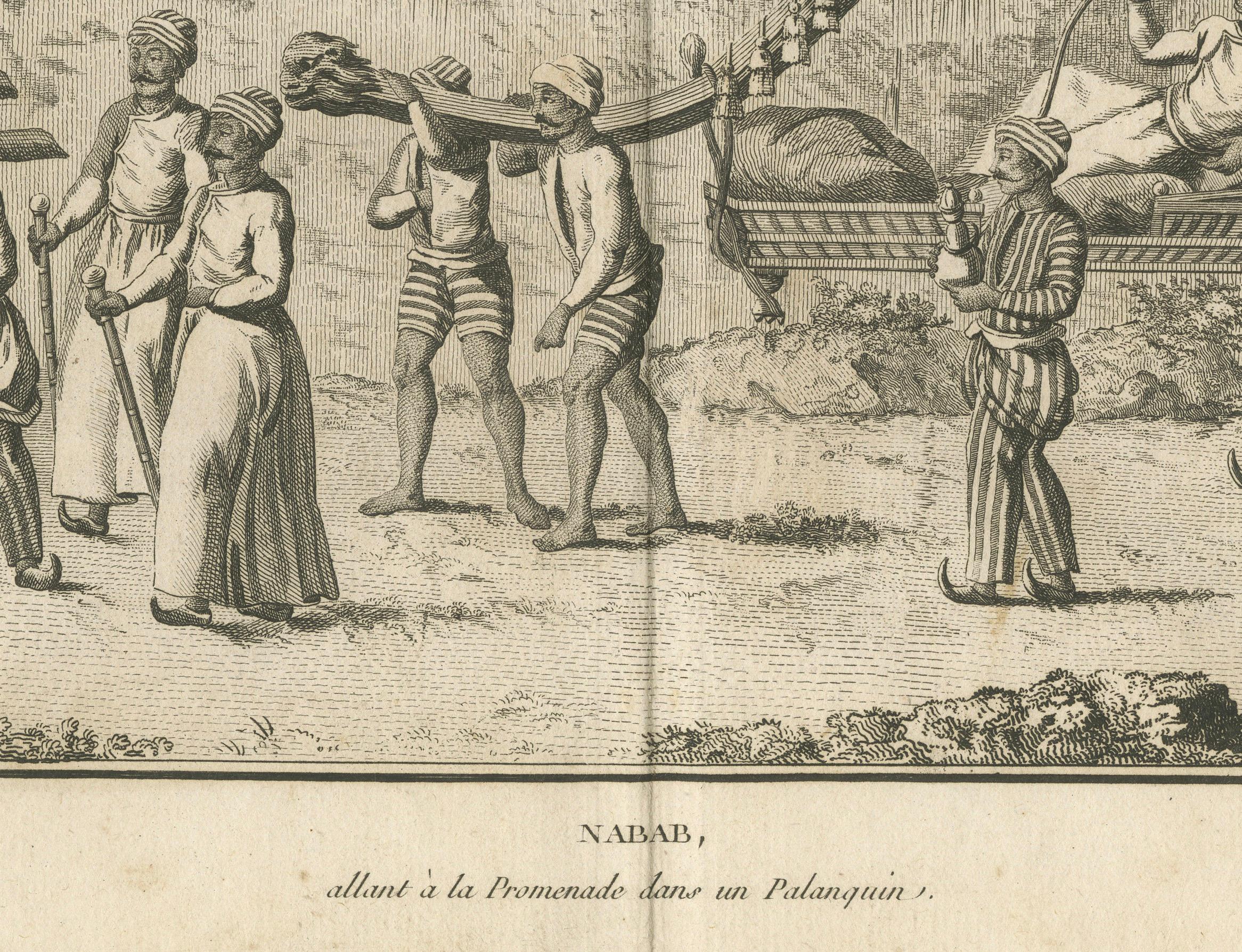Nawab in Sänftenprozession - Indischer Kupferstich von Sonnerat, Paris 1806 (Frühes 19. Jahrhundert) im Angebot
