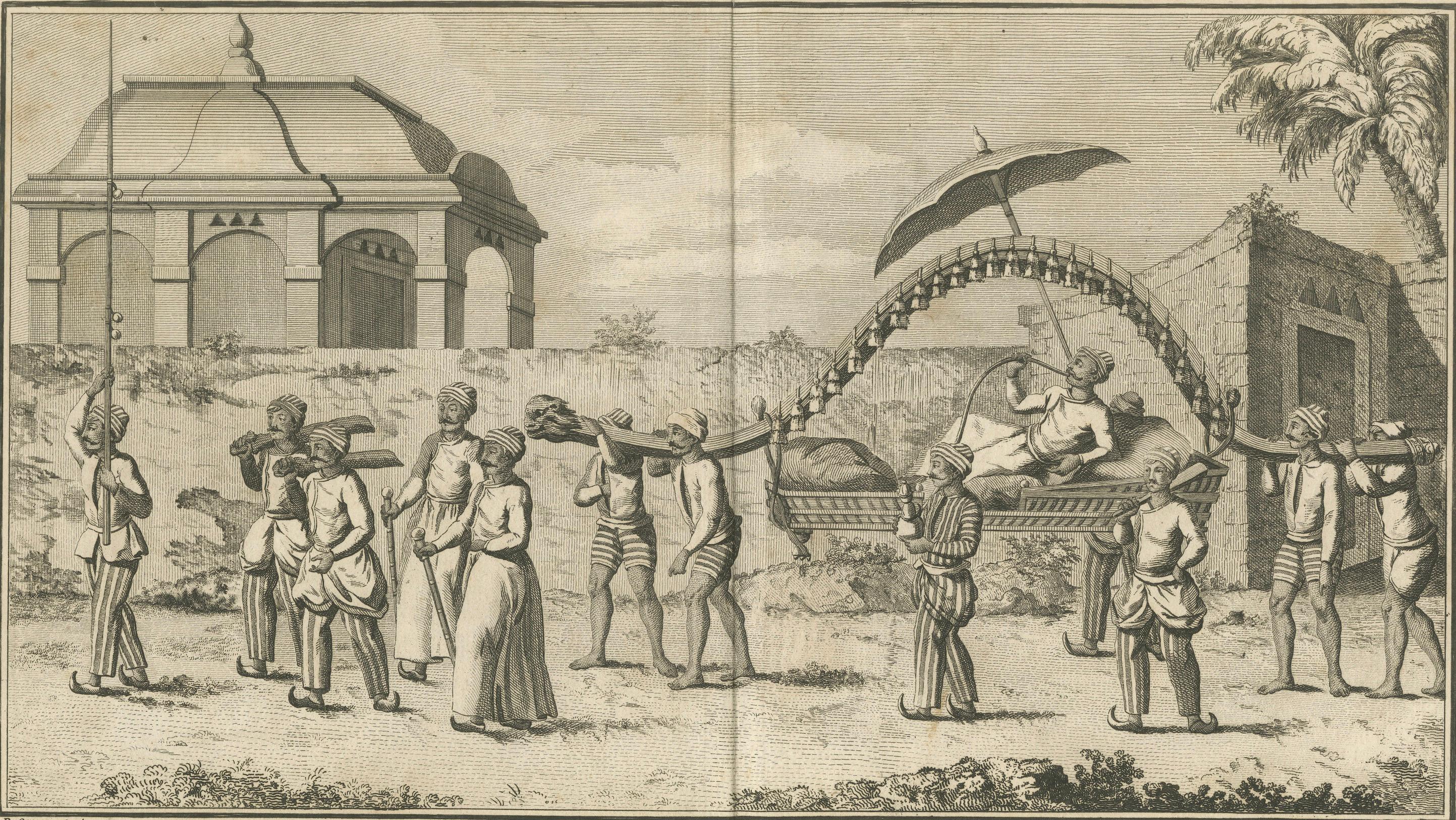 Nawab in Sänftenprozession - Indischer Kupferstich von Sonnerat, Paris 1806 im Angebot 2