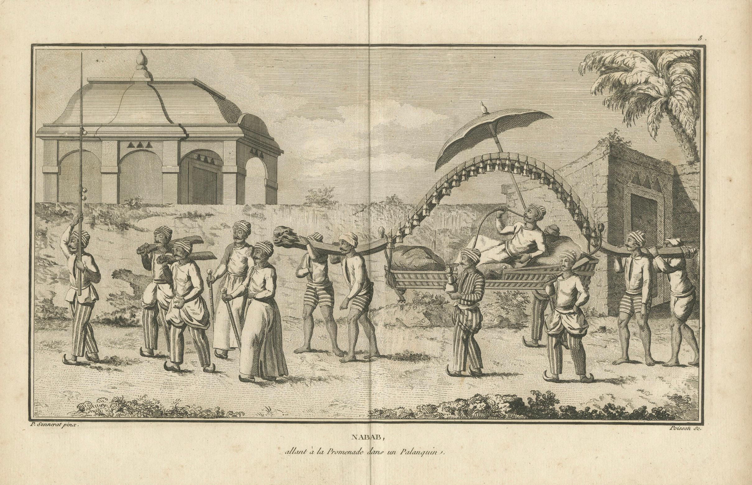 Nawab in Sänftenprozession - Indischer Kupferstich von Sonnerat, Paris 1806 im Angebot 3