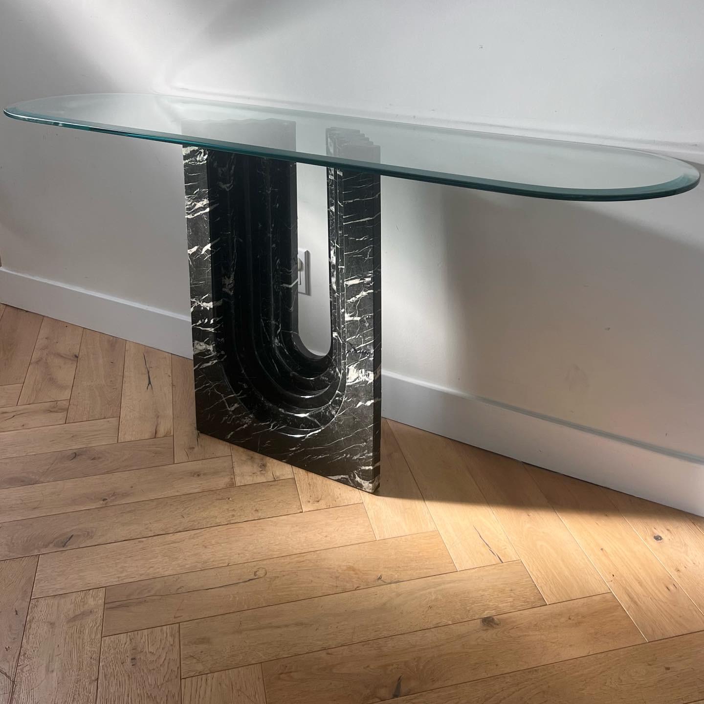Post-Modern “Naxos” marble and glass console table by Cattelan Italia, 1988