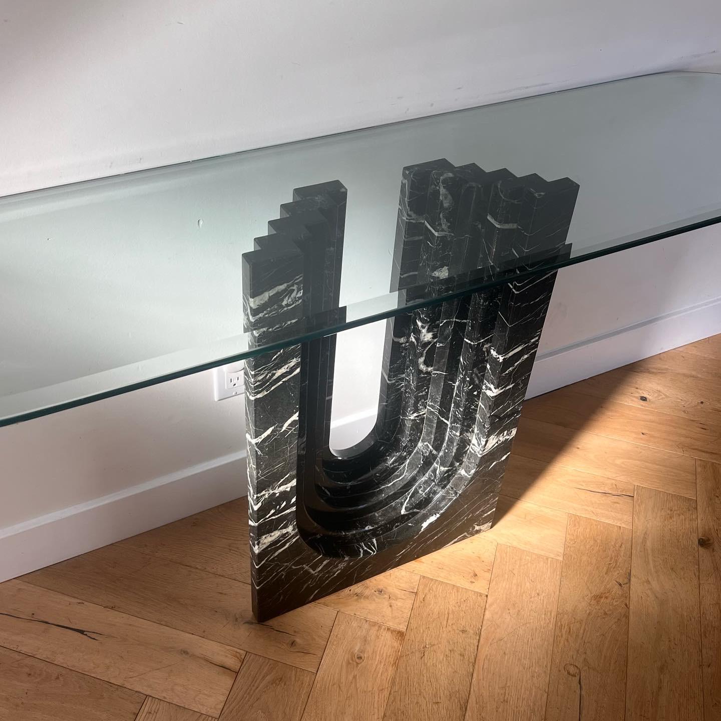 Italian “Naxos” marble and glass console table by Cattelan Italia, 1988