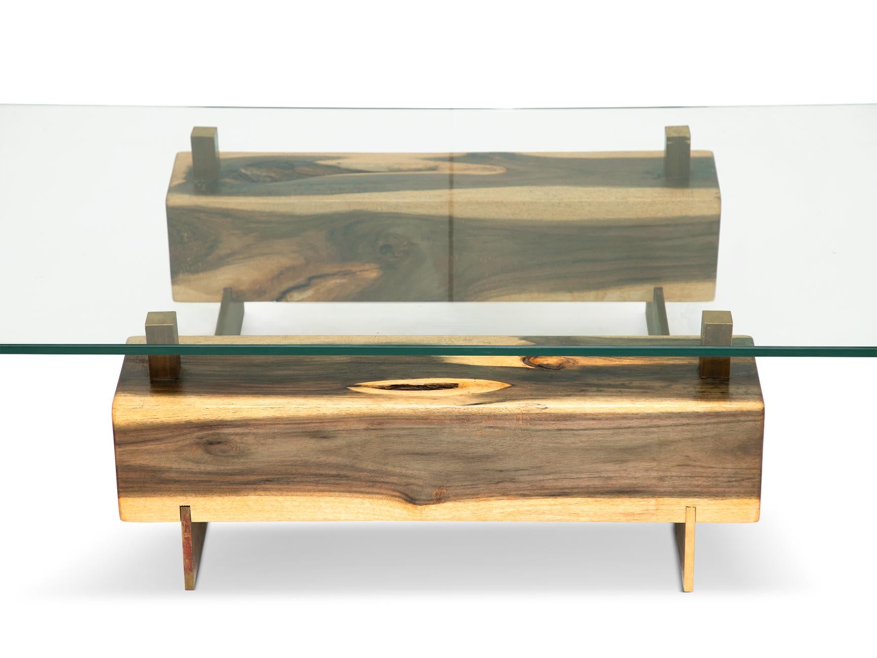 Puerto Rican Naya: Coffee Table, Handcrafted Exclusive Blue Mahoe & Brass Design For Sale