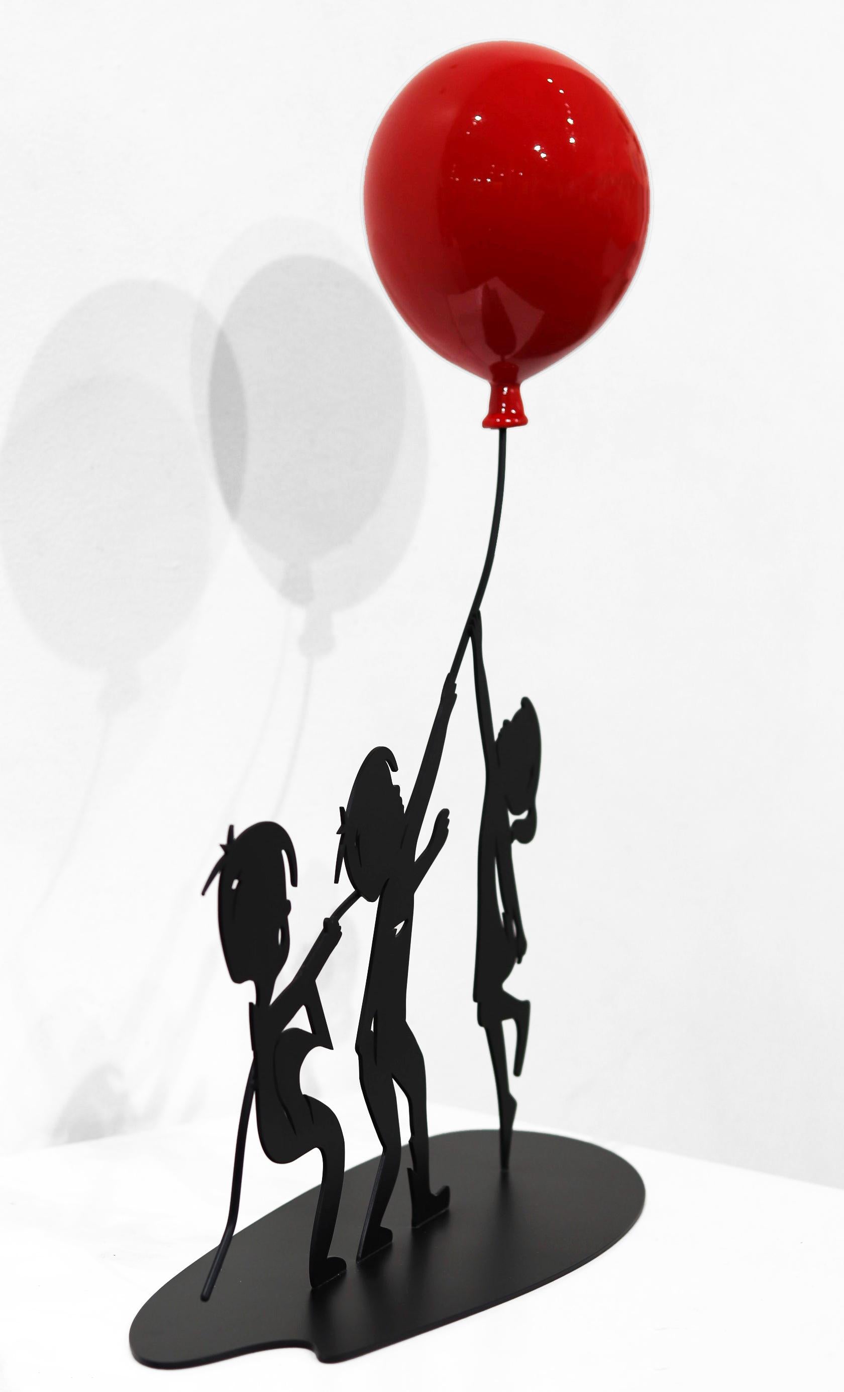 Big Dreams - Figurative Steel Sculpture with Glossy Red Balloon For Sale 1