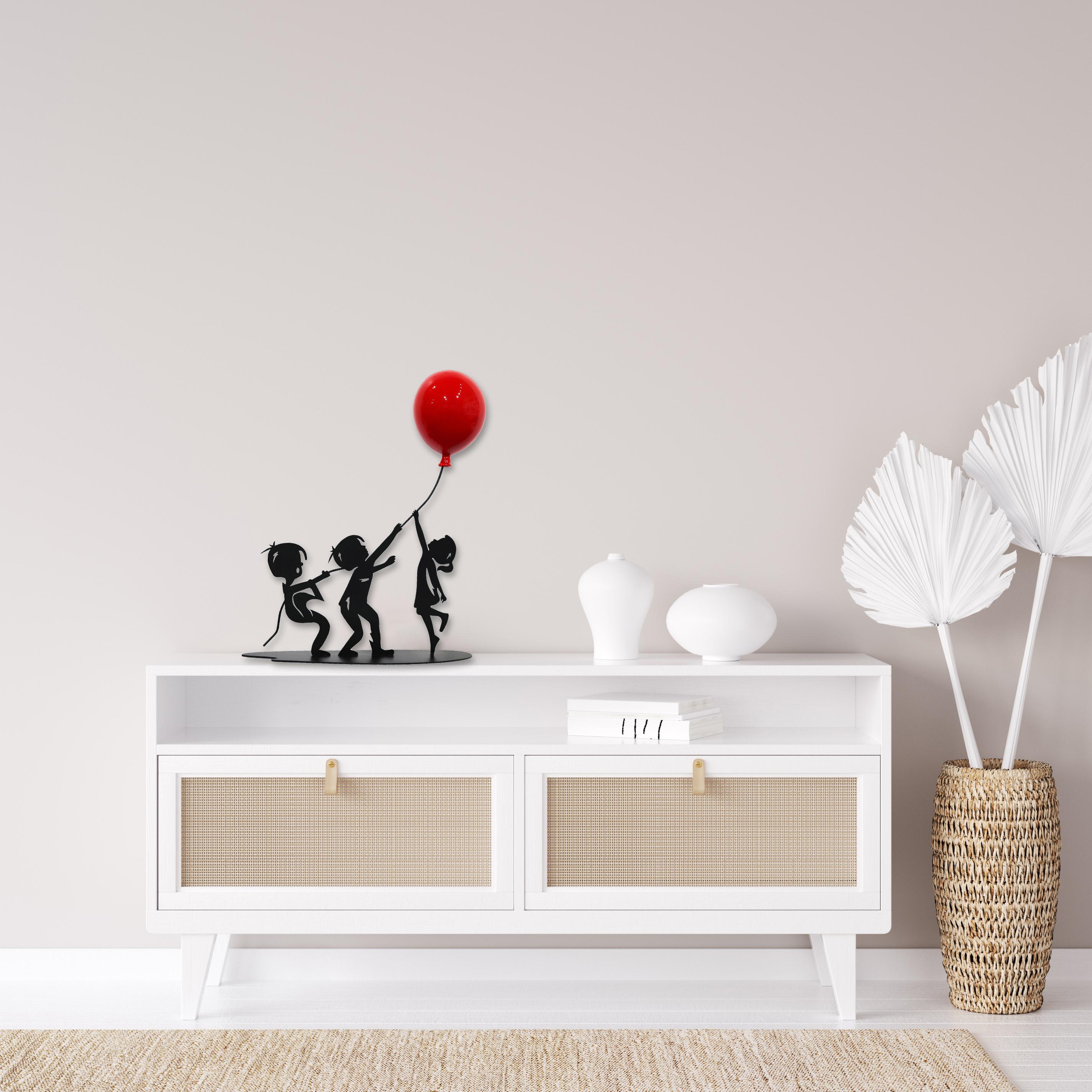 Big Dreams - Figurative Steel Sculpture with Glossy Red Balloon For Sale 3