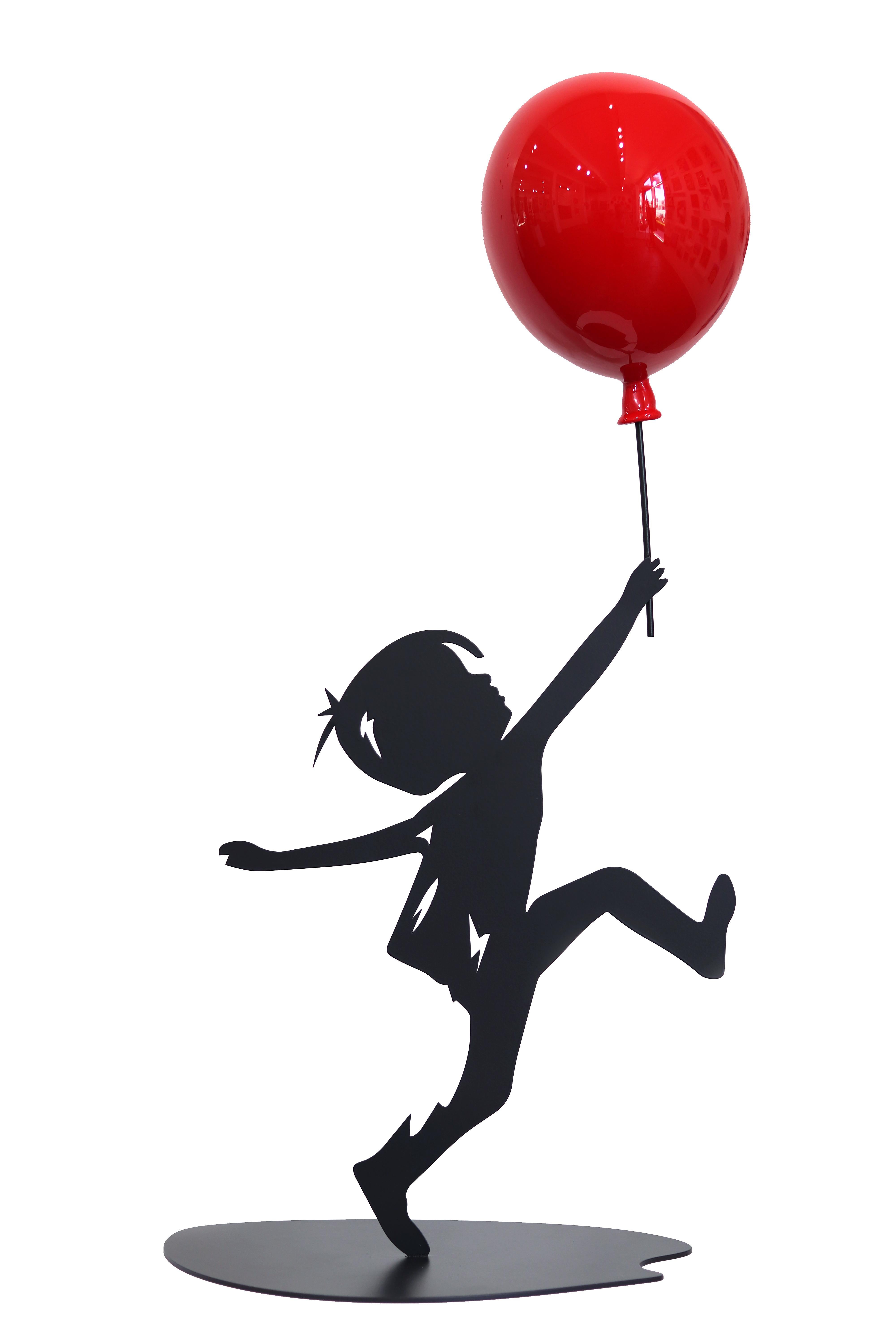 Hope (2/30) - Original Figurative Mixed Media Sculpture with Glossy Red Balloon