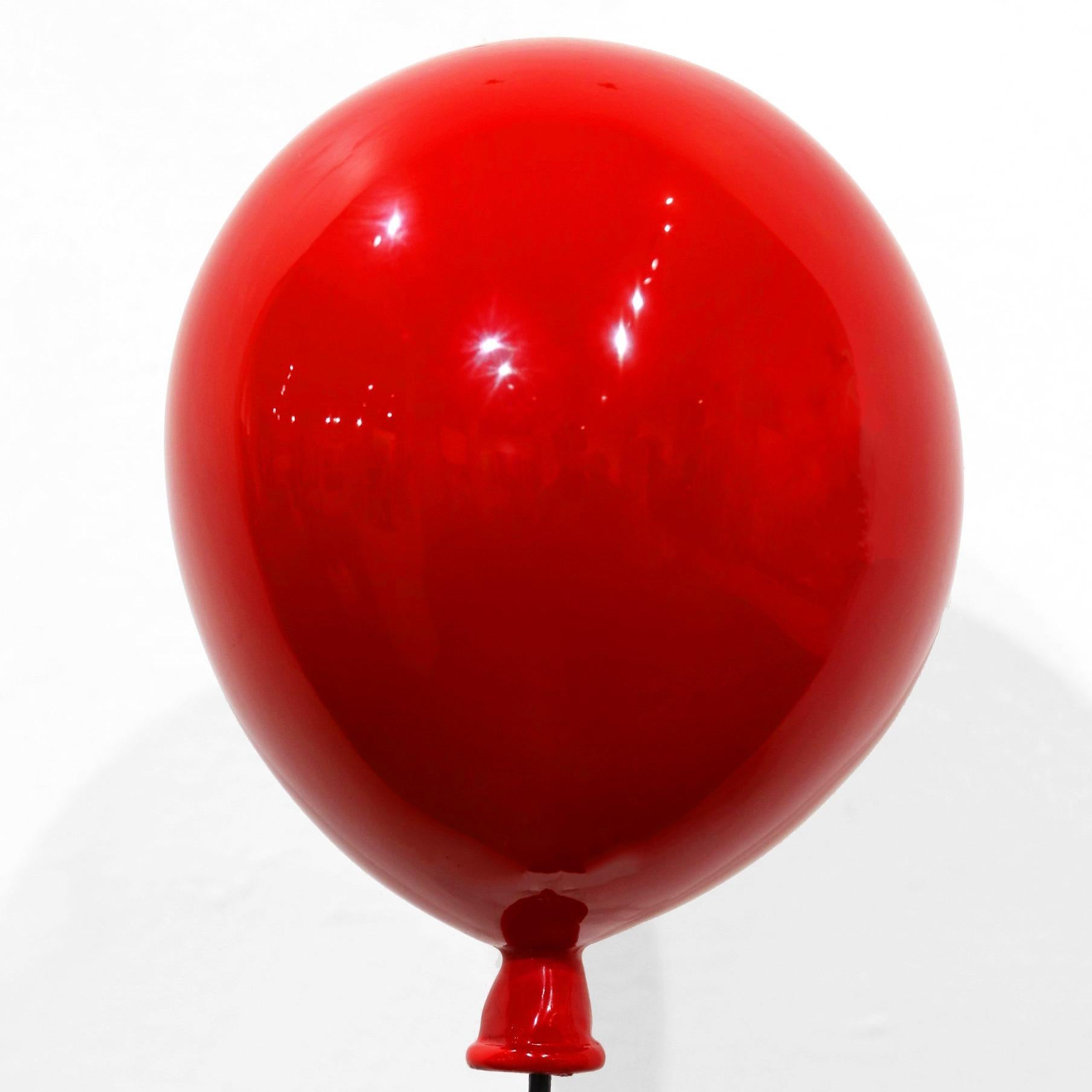 Hope (23/25) - Figurative Steel Sculpture with Glossy Red Balloon - Black Figurative Sculpture by Nayla Saroufim