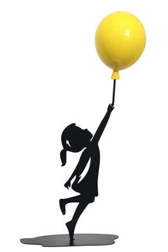 Hope (3/30) - Joyful Figurative Mixed Media Sculpture with Glossy Yellow Balloon
