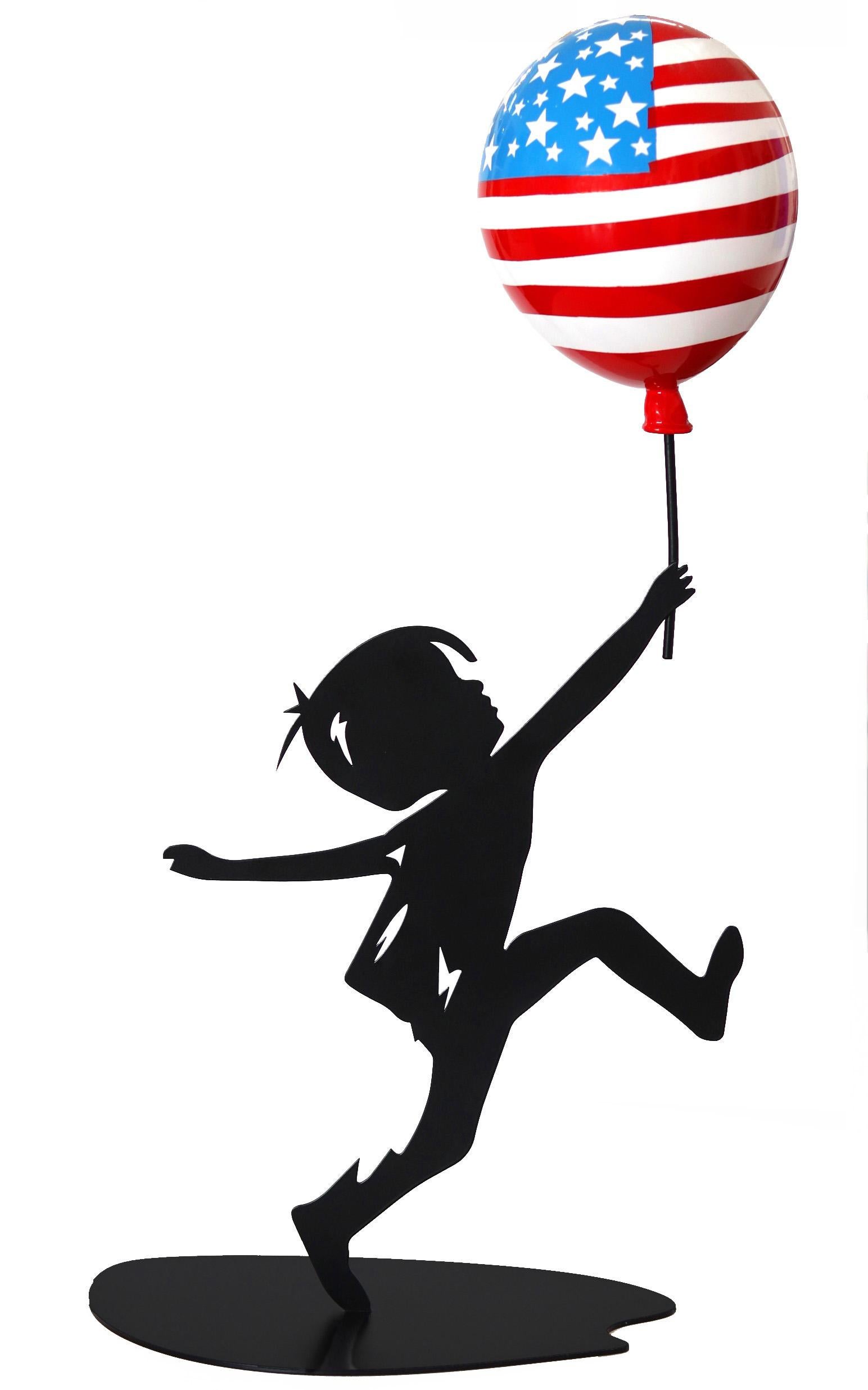 Nayla Saroufim Figurative Sculpture - Hope USA  (3/20)  - Figurative Steel Sculpture with Glossy American Flag Balloon