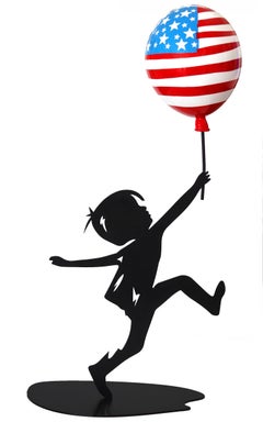 Hoffnung USA  (3/20)  Figurative Stahlskulptur mit glänzendem amerikanischem Flaggenballon