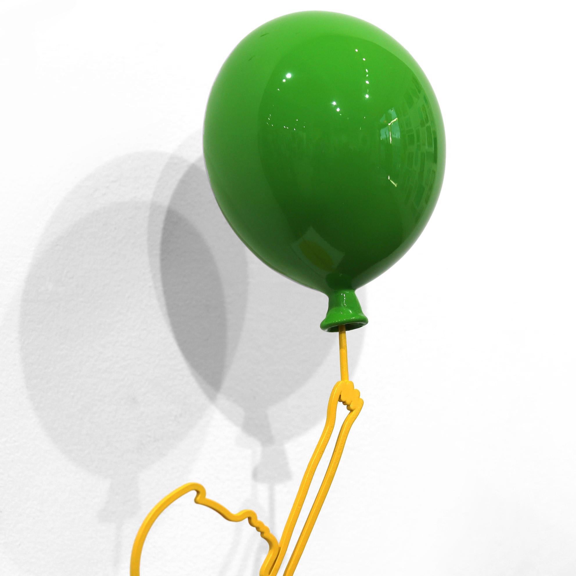 Hopeful (19/35) - Yellow Figurative Sculpture with Glossy Green Balloon For Sale 2