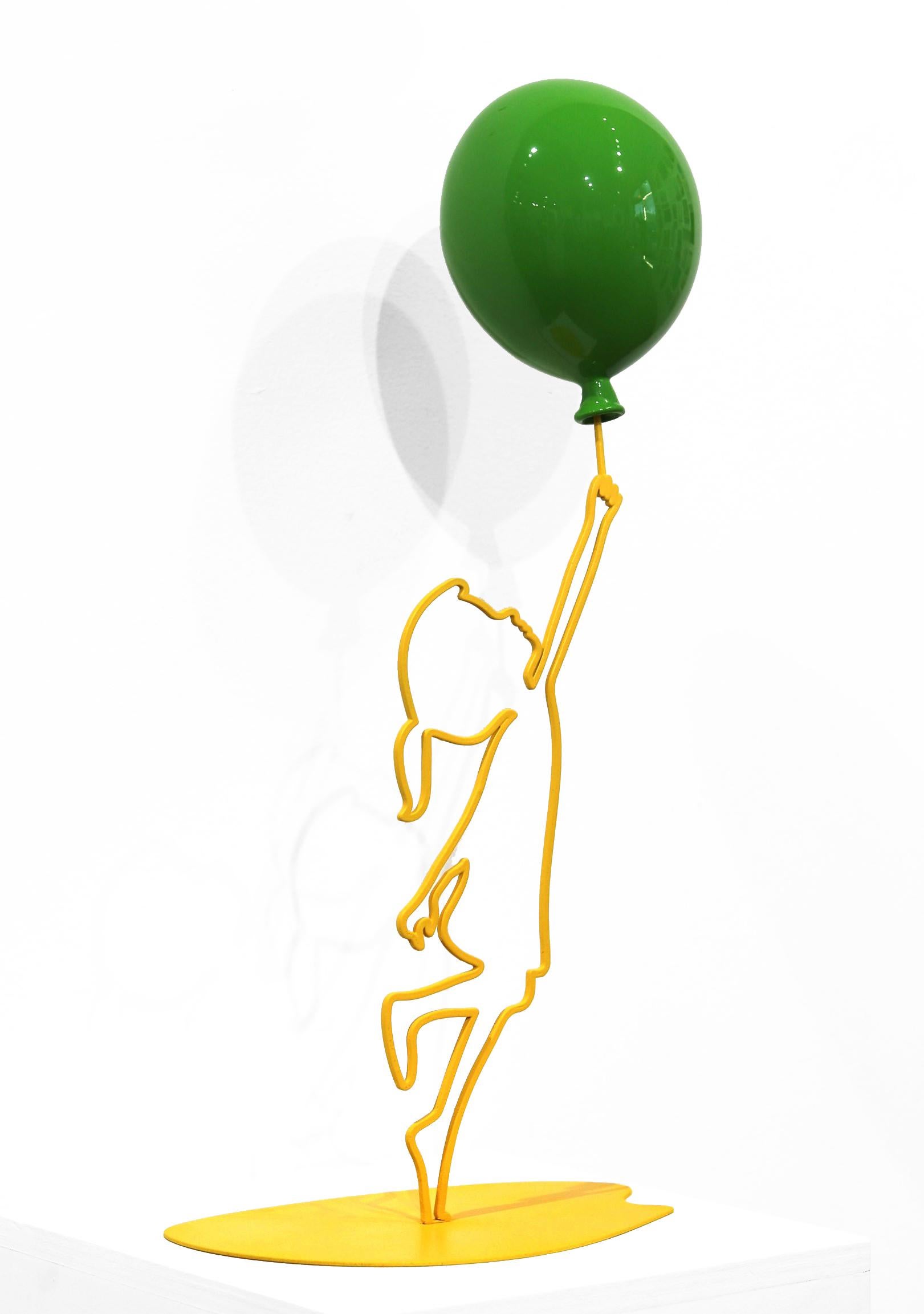 Hopeful (19/35) - Yellow Figurative Sculpture with Glossy Green Balloon For Sale 3