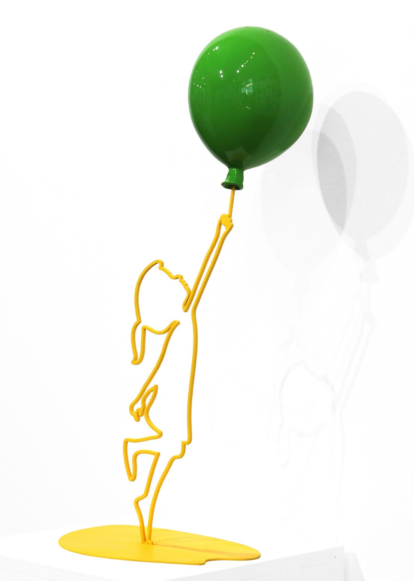 Hopeful (19/35) - Yellow Figurative Sculpture with Glossy Green Balloon For Sale 7