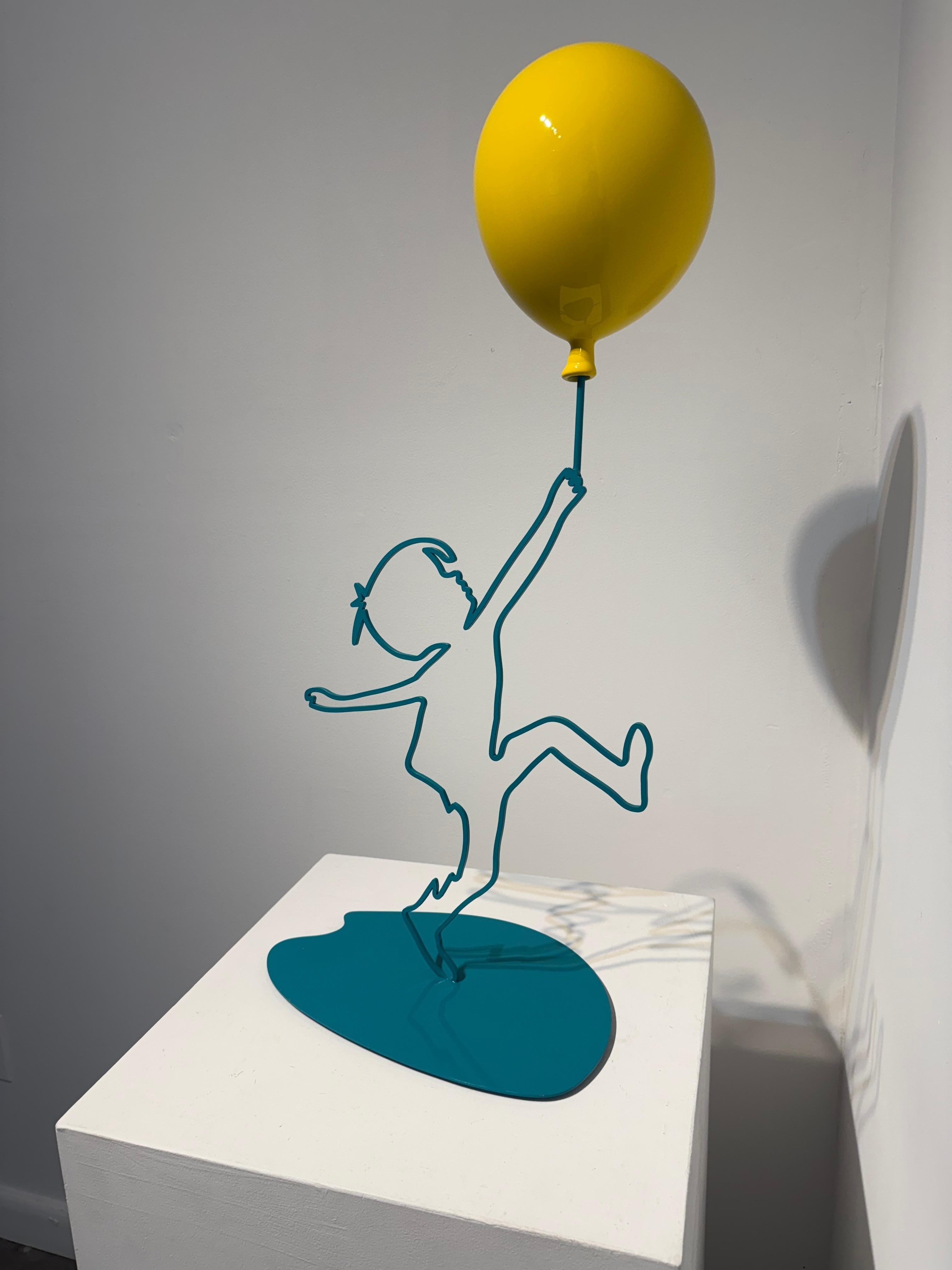 Hopeful Turquoise and Yellow - Green Abstract Sculpture by Nayla Saroufim