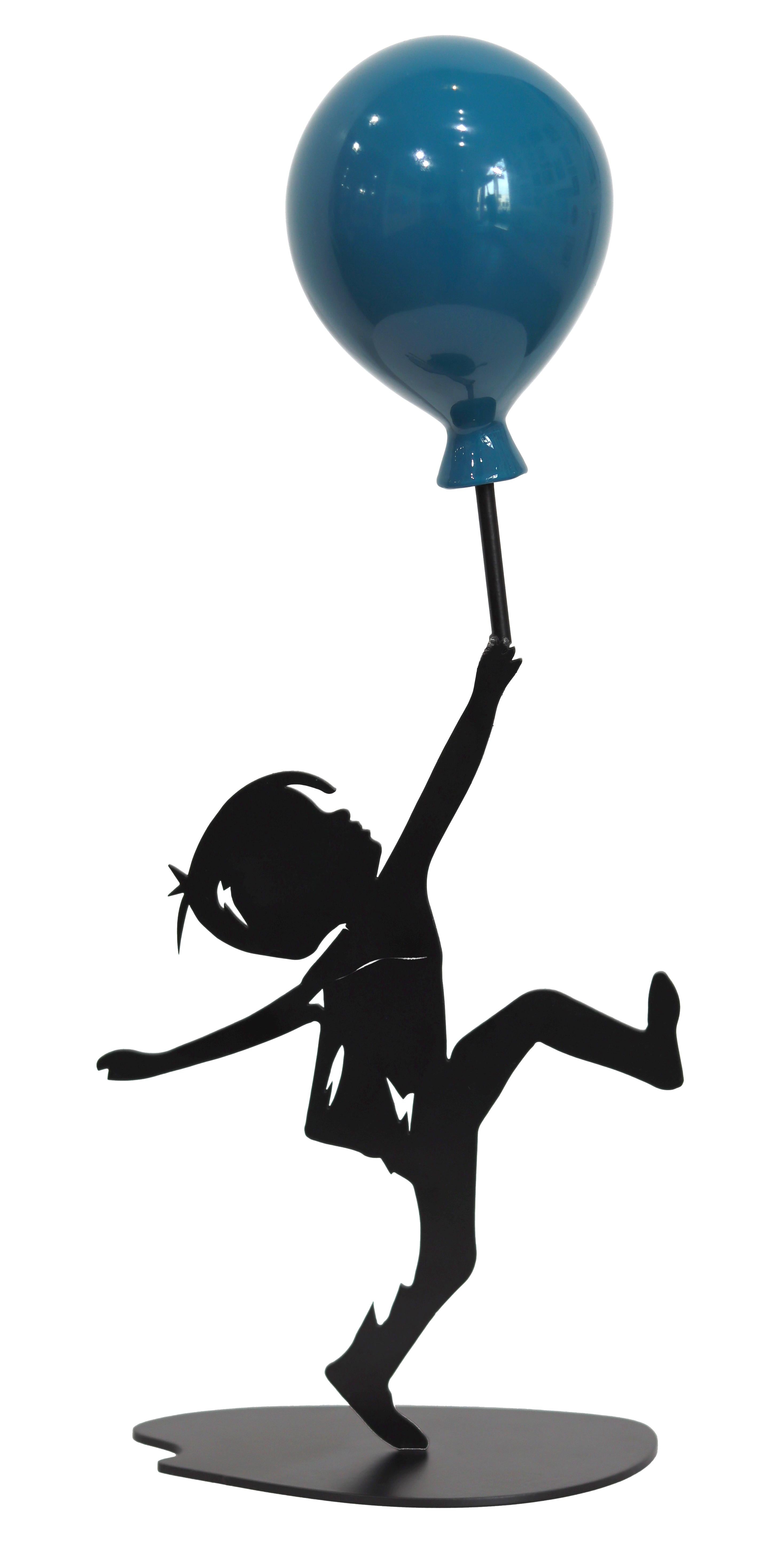 Mini Hope (14/55) - Figurative Table or Desk Sculpture with Glossy Teal Balloon