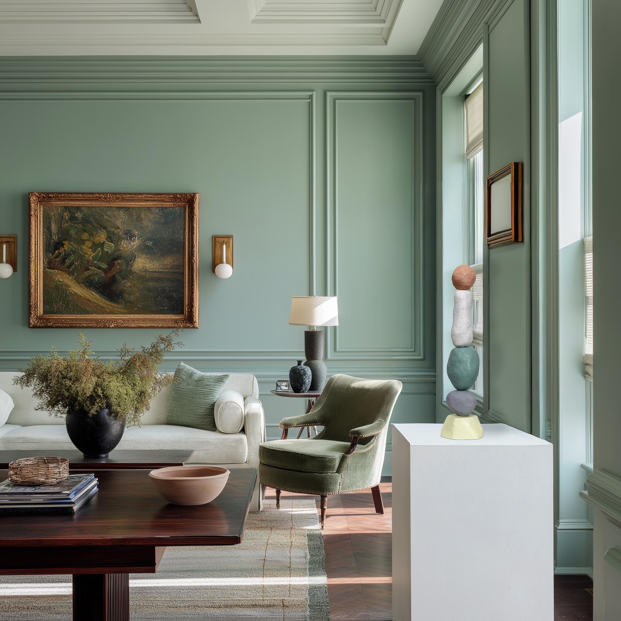 Palm Springs Totem 1 - Modern Unique Muted Tone Abstract Playful Resin Sculpture - Contemporary Mixed Media Art by Nayla Saroufim