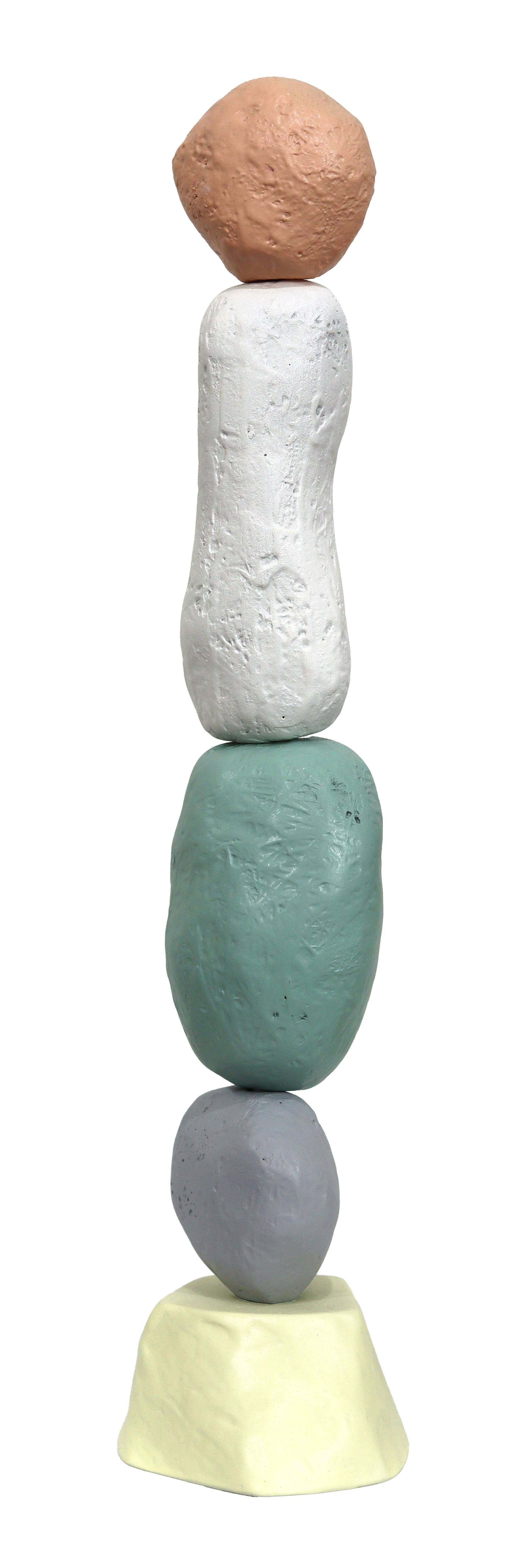 Palm Springs Totem 1 - Modern Unique Muted Tone Abstract Playful Resin Sculpture For Sale 1