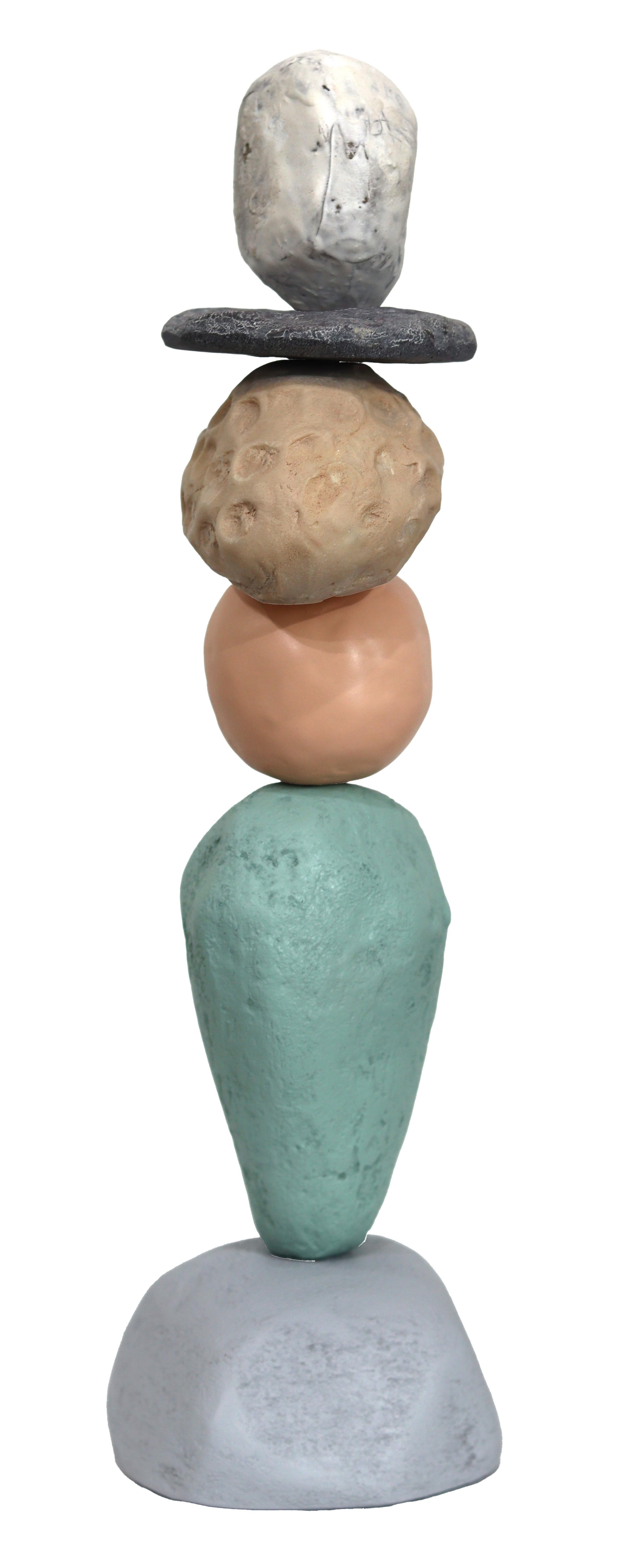 Palm Springs Totem 2 - Modern Unique Muted Tone Abstract Playful Resin Sculpture For Sale 1