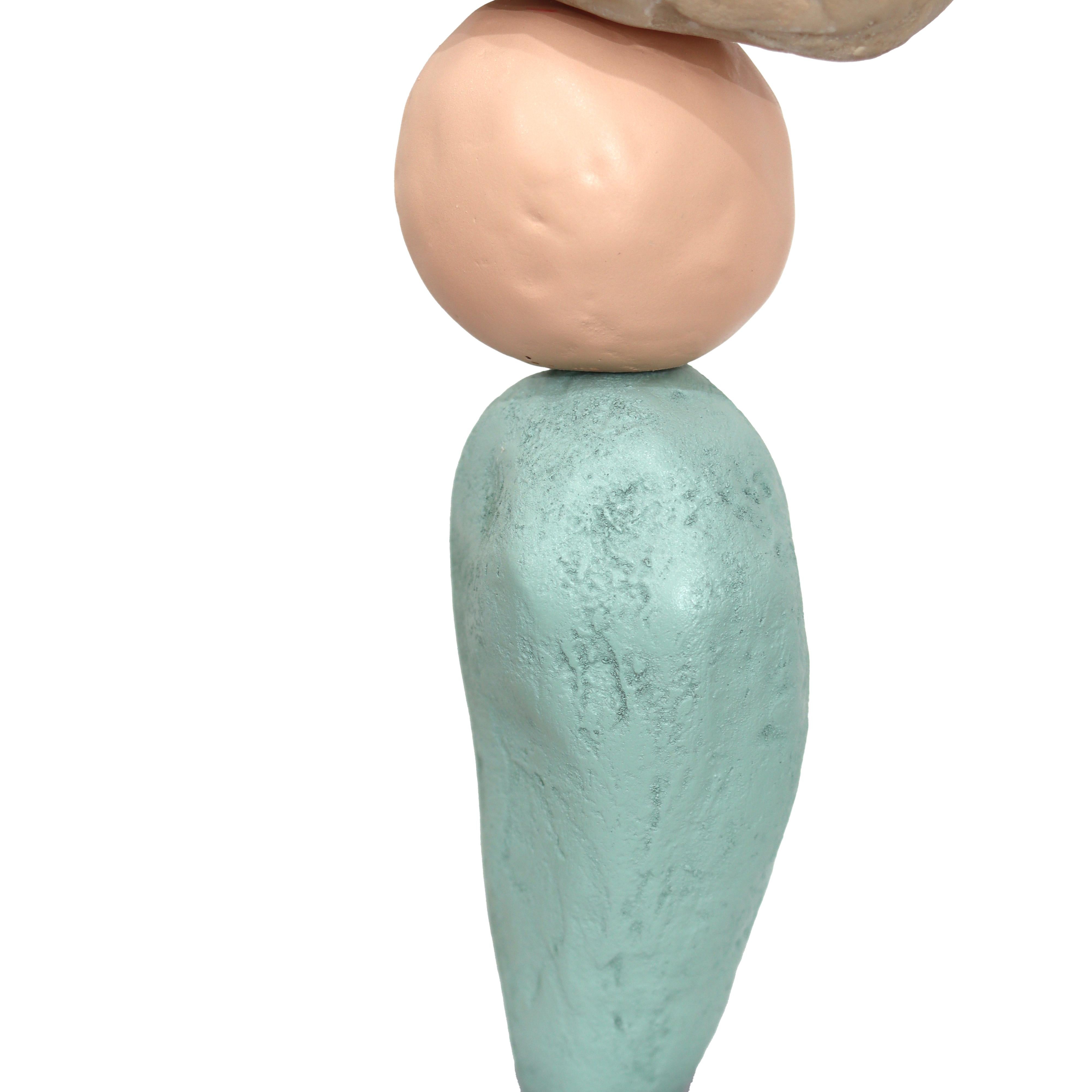 Palm Springs Totem 2 - Modern Unique Muted Tone Abstract Playful Resin Sculpture For Sale 2
