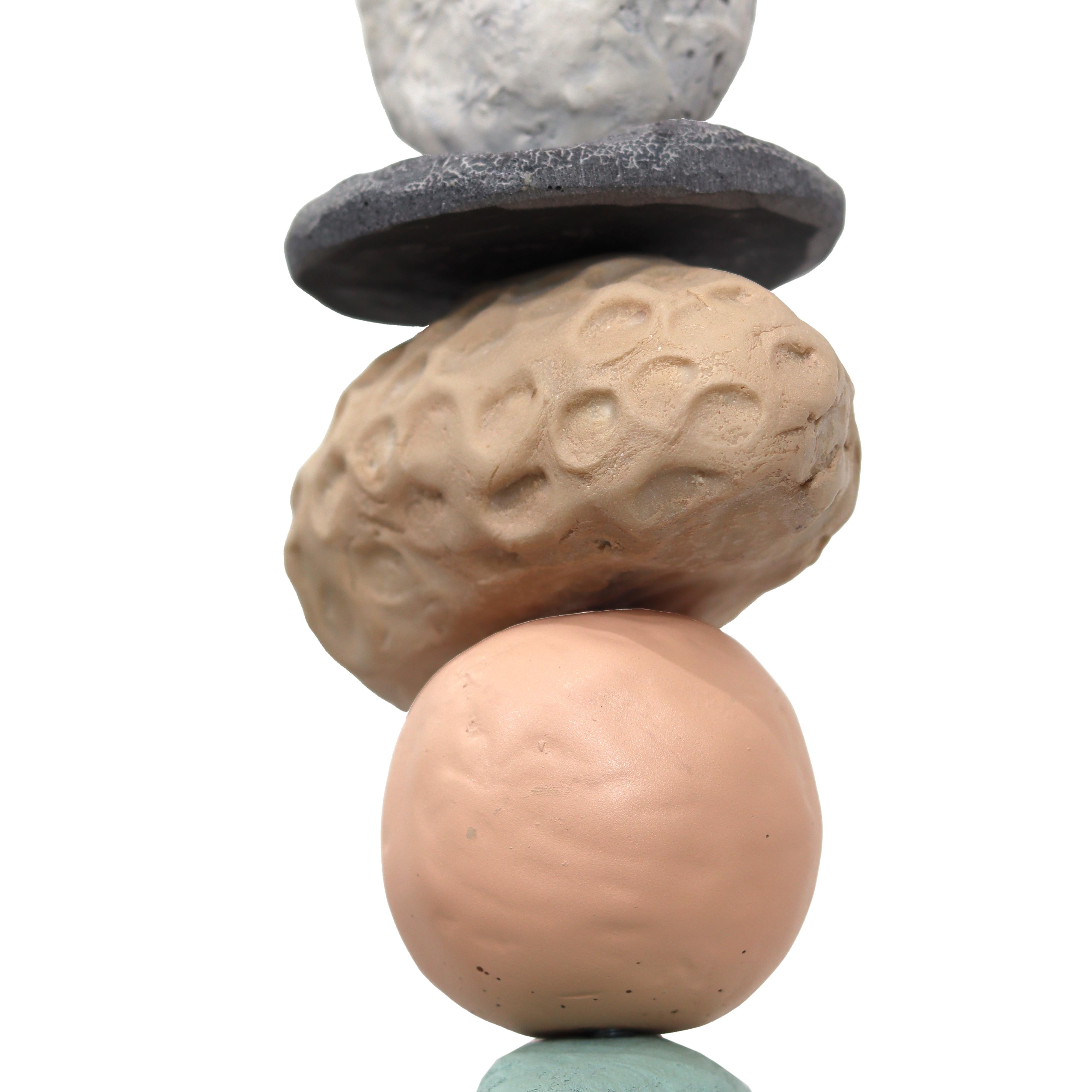 Palm Springs Totem 2 - Modern Unique Muted Tone Abstract Playful Resin Sculpture For Sale 5