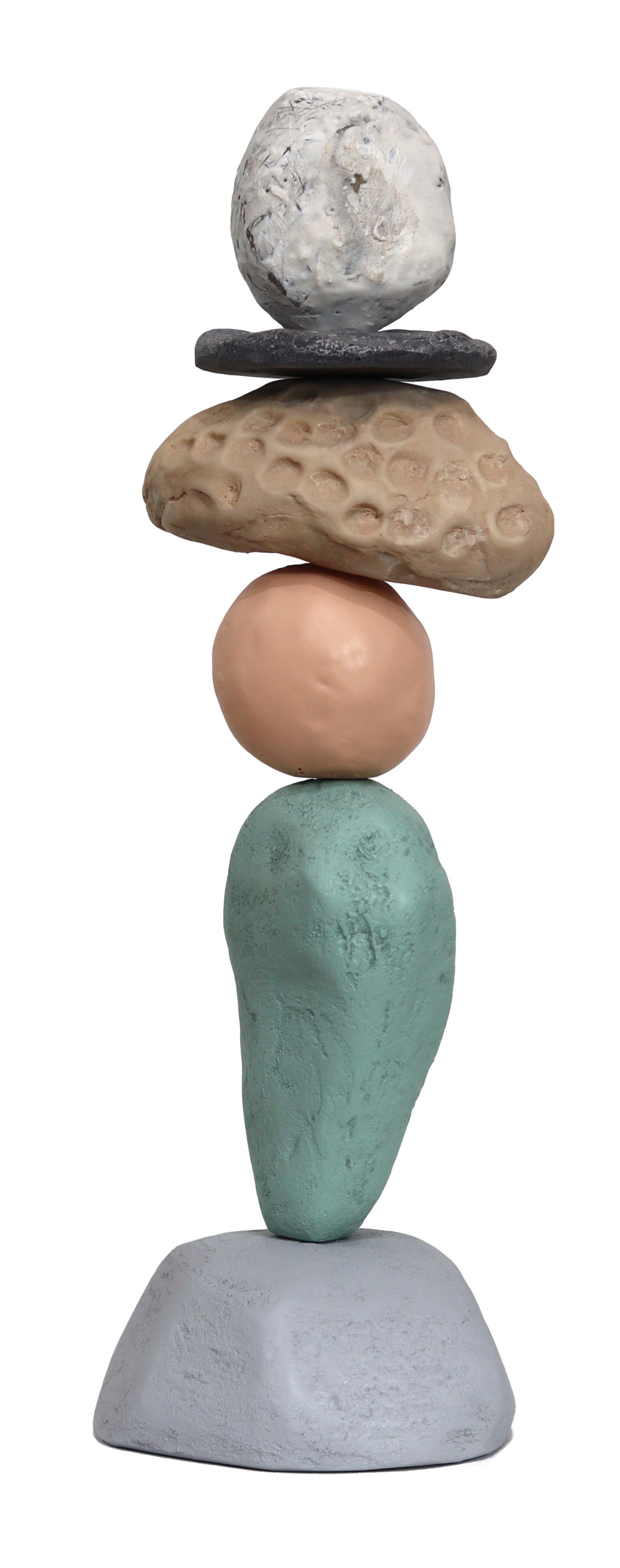 Palm Springs Totem 2 - Modern Unique Muted Tone Abstract Playful Resin Sculpture - Mixed Media Art by Nayla Saroufim