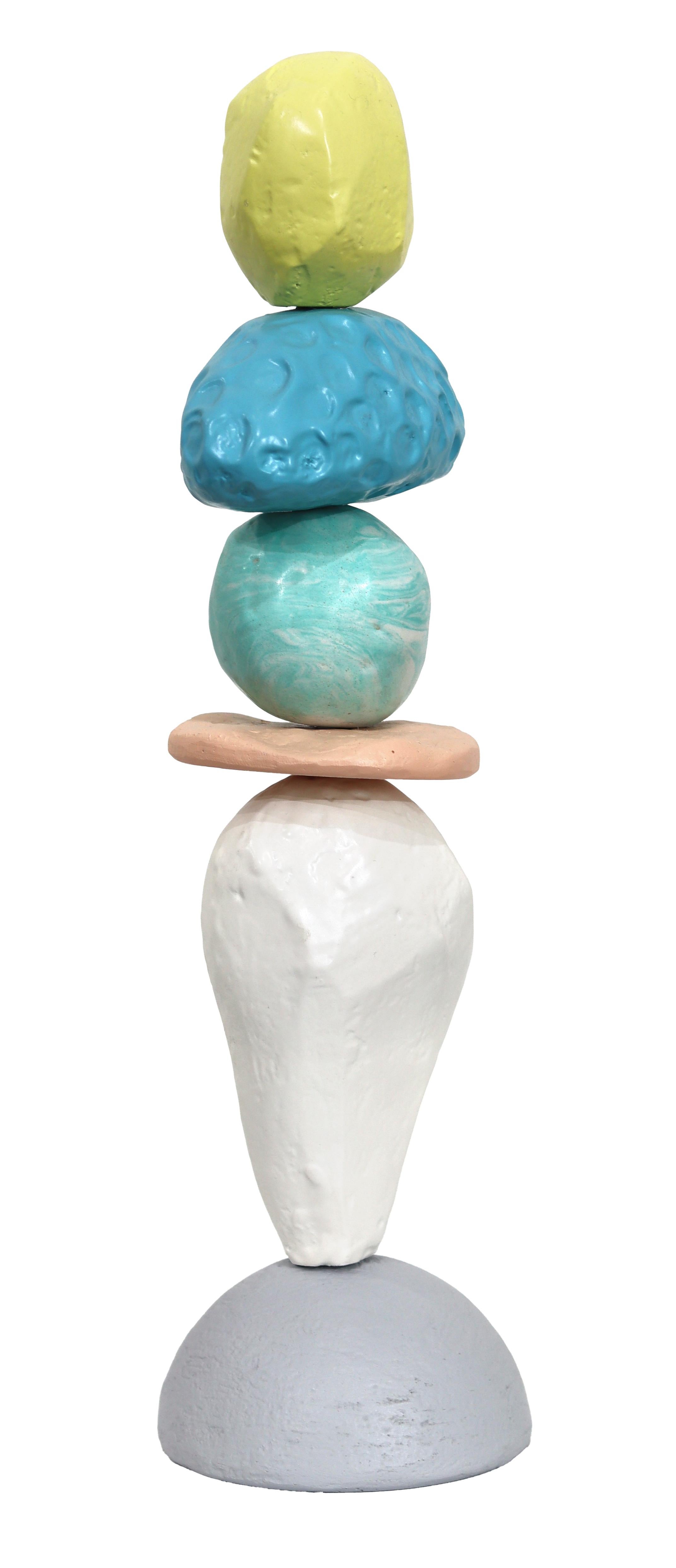 Palm Springs Totem 3 - Modern Unique Muted Tone Abstract Playful Resin Sculpture For Sale 1