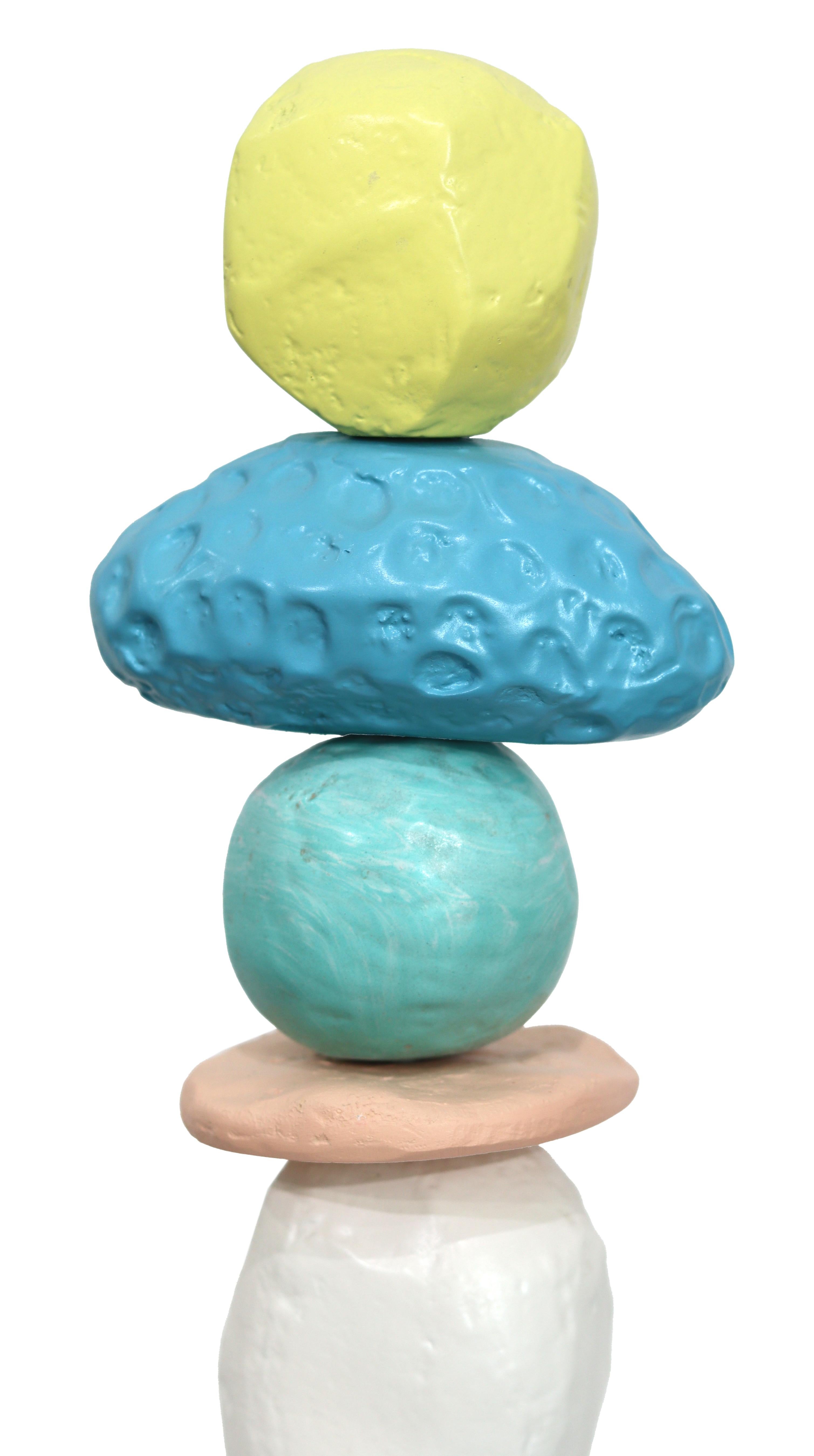 Palm Springs Totem 3 - Modern Unique Muted Tone Abstract Playful Resin Sculpture For Sale 2