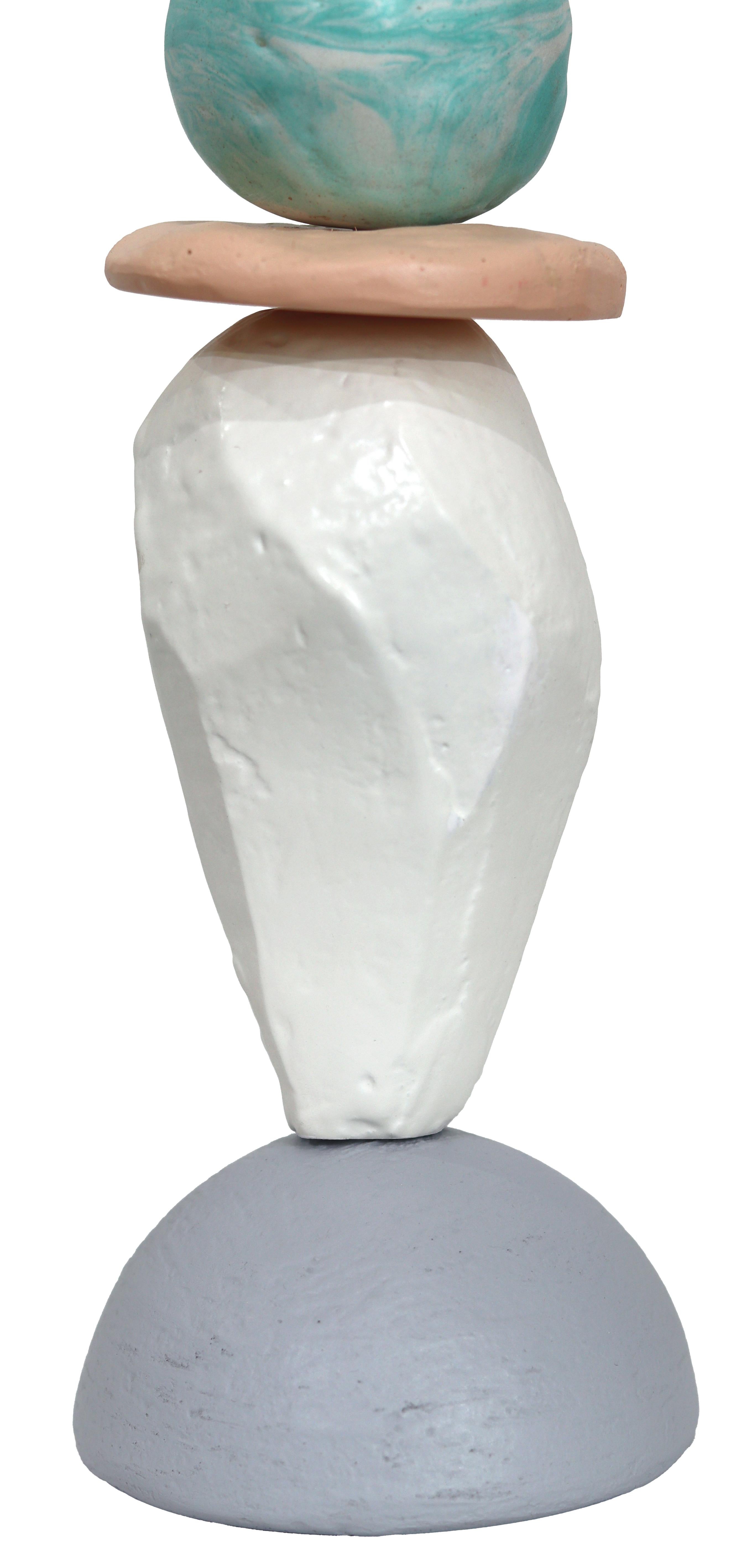 Palm Springs Totem 3 - Modern Unique Muted Tone Abstract Playful Resin Sculpture For Sale 5